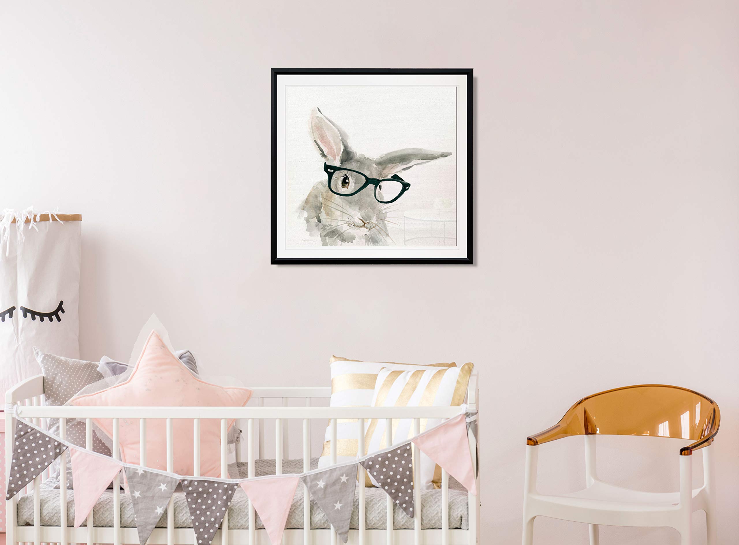 Adorable Rabbit Painting - Baby Bunny with Glasses Framed Canvas Art Print - Cute Animal Wall Decor for Nursery, Kids Room & Home Office