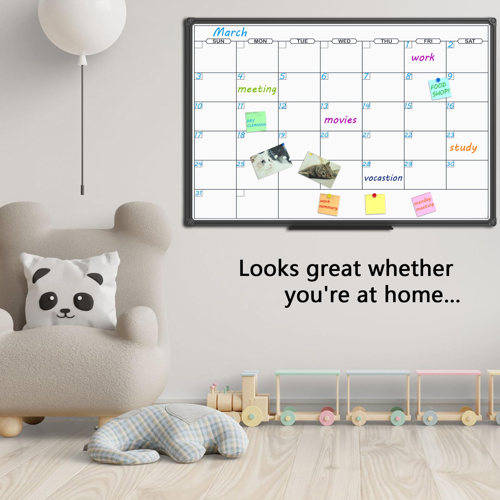 Magnetic Dry Erase Calendar Whiteboard - 48x36 Inch Monthly Planner with Black Aluminum Frame | Wall Mounted Office, Home & School Whiteboard for Scheduling, Planning & Organization