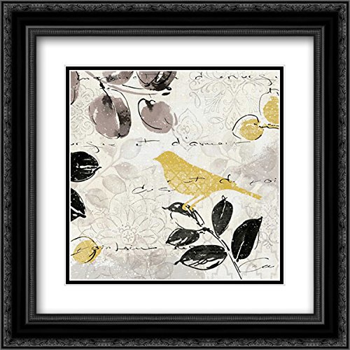 Pela 15x15 Black Ornate Framed Double Matted Museum Art Print - Plume and Motif II Wall Decor for Living Room, Bedroom & Office | Vintage Floral Painting | Ready to Hang Home Artwork