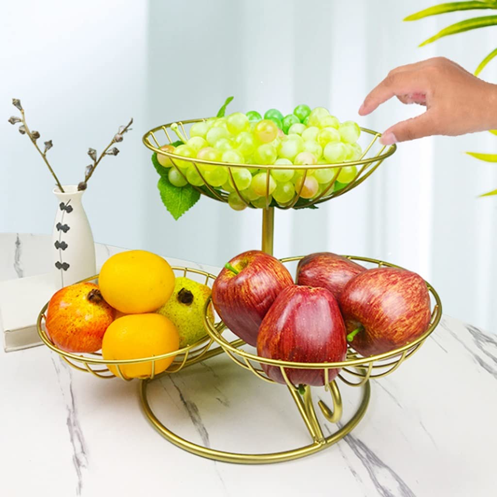 3-Tier Metal Wire Fruit Basket Stand - Bronze Fruit & Vegetable Holder for Kitchen Counter, Dining Table, Pantry Storage | Perfect for Organizing Apples, Bananas, Bread & Snacks | Elegant Home Decor