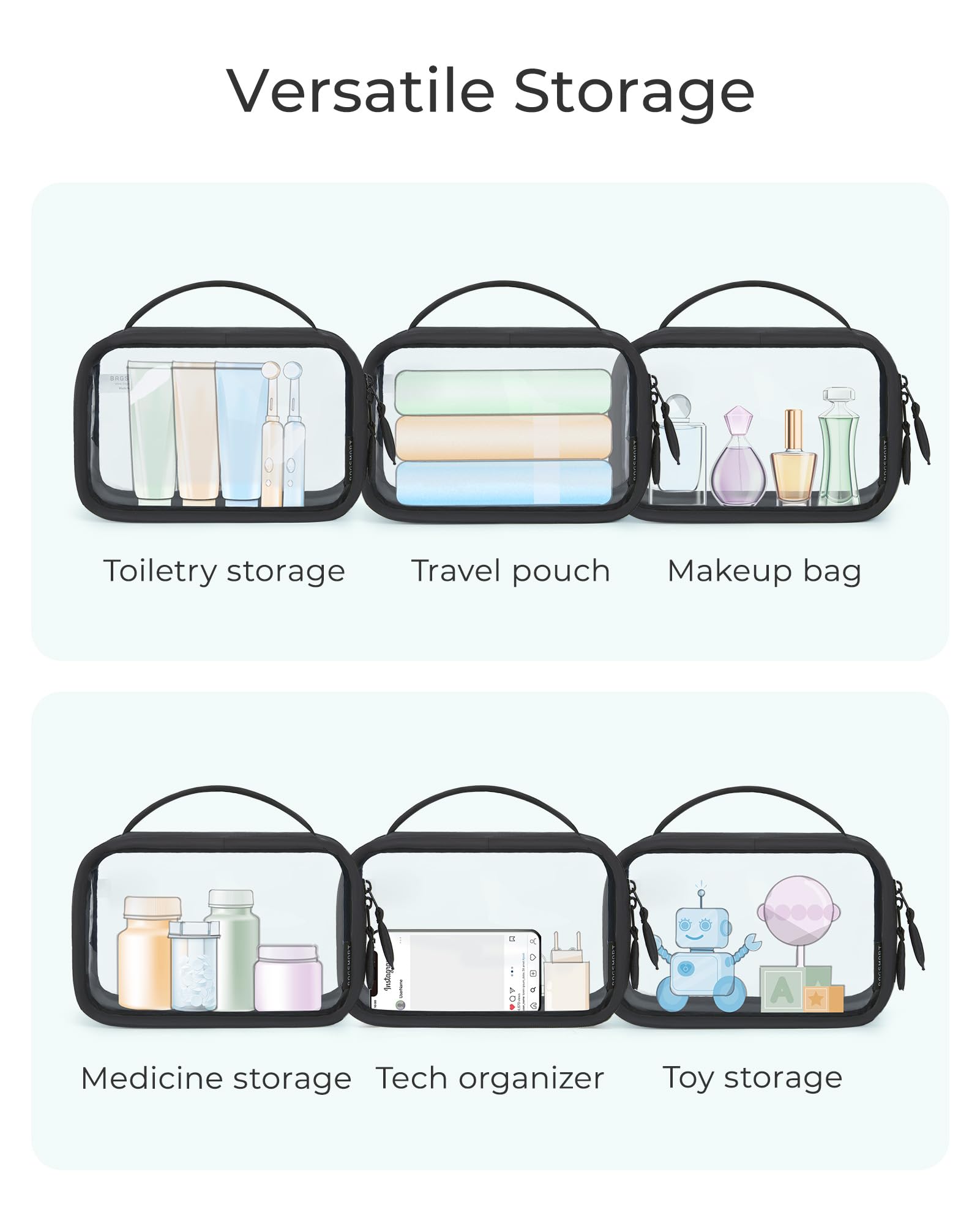 BAGSMART Clear Makeup Bag - TSA Approved Travel Toiletry Bag with Handle, Large Opening Waterproof PVC Cosmetic Organizer for Women | Perfect for Airplane Carry-on, Gym Essentials & Vacation Packing (Pink)
