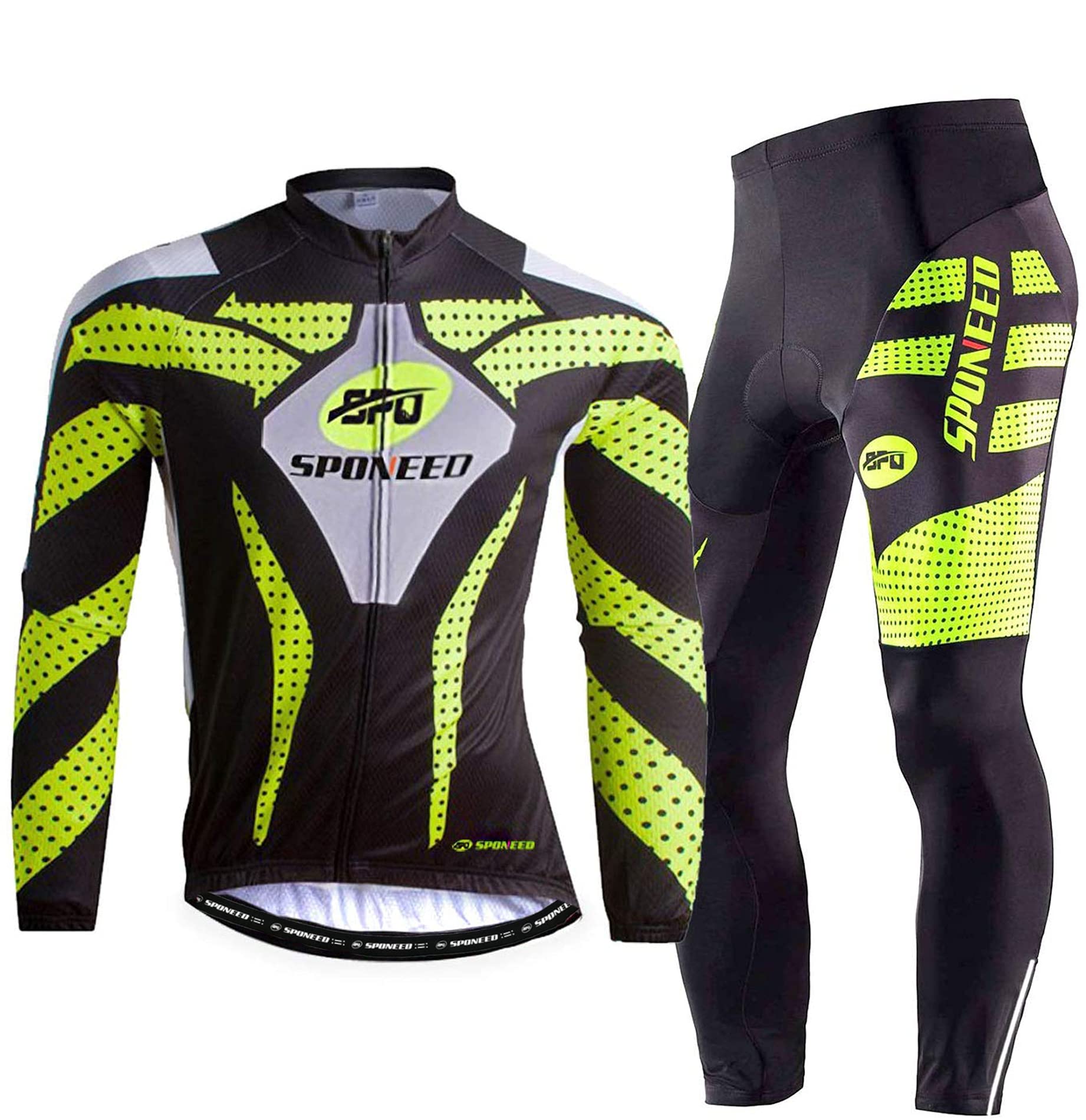 Sponeed Men's Cycling Jersey & Pants Set - Long Sleeve Bike Shirt & Mountain Biking Pants for Road Cycling, MTB, Commuting - Breathable & Comfortable Cycling Gear for Outdoor Sports