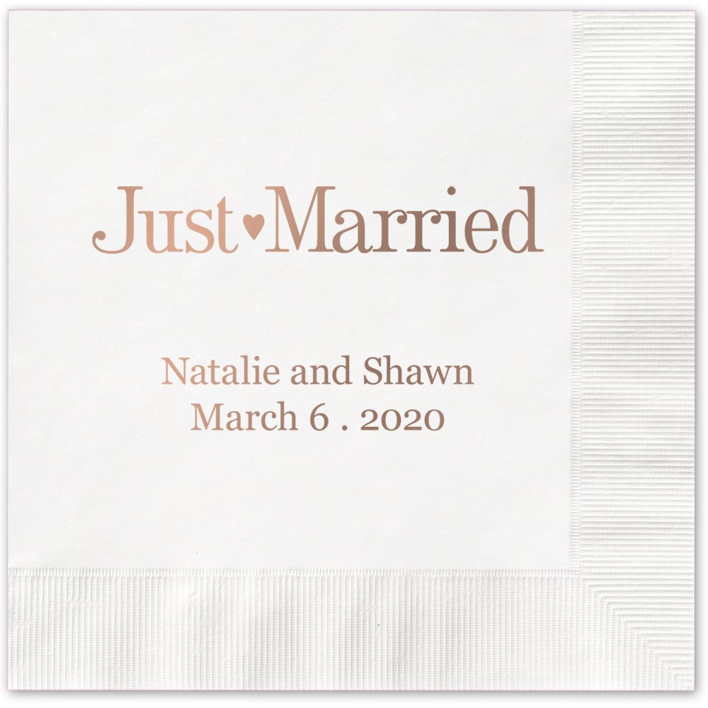 Personalized Just Married Cocktail Napkins - 100 White Paper Beverage Napkins 4.75