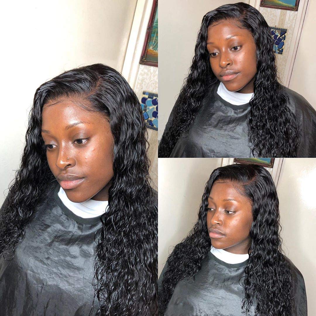 100% Unprocessed Virgin Peruvian Water Wave Human Hair Lace Front Wig for Black Women - Glueless Pre-Plucked with Baby Hair | Natural Wet & Wavy Curly Lace Frontal Wig for Daily Wear, Parties & Special Occasions