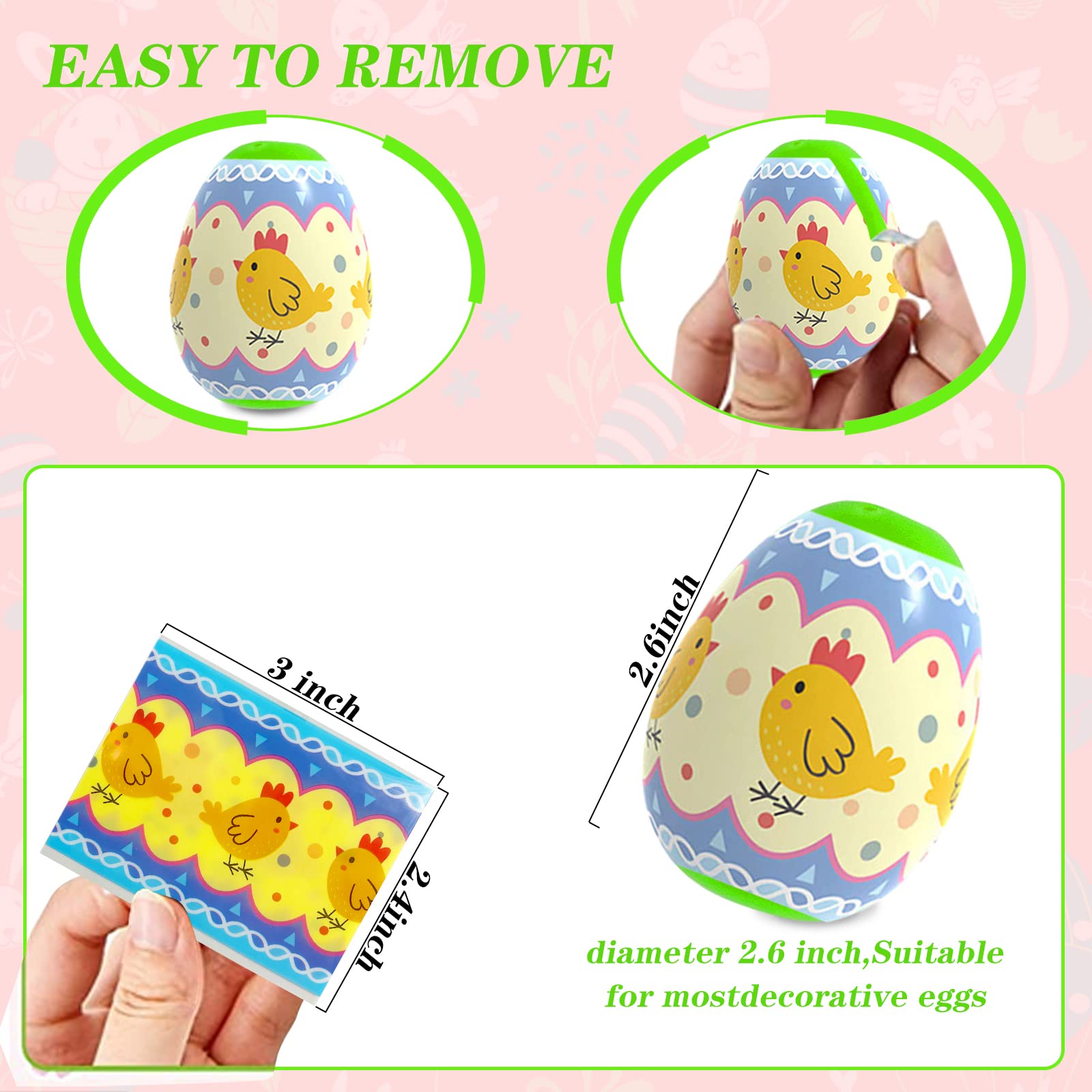 50 Pack Glow in the Dark Easter Egg Wraps - Heat Shrink Plastic Sleeves for 2.4 Inch Easter Eggs, Bunny Chicken Egg Decorations - Perfect for Easter Party Favors, Egg Hunt Decor & Spring Festival Crafts