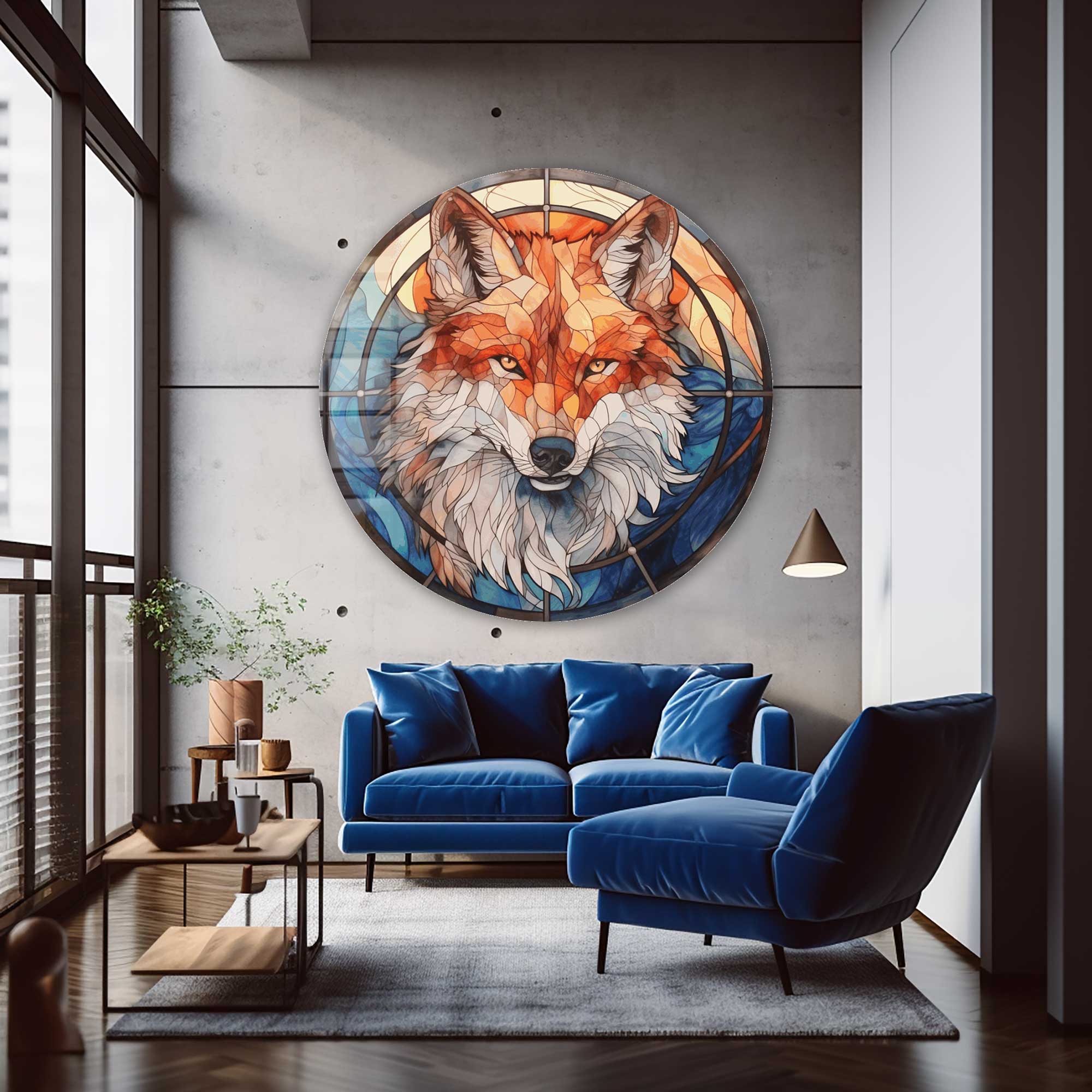 Stained Wolf Rounded Glass Wall Art - Handmade Modern Home Decor for Living Room, Bedroom & Office - Perfect for Gifts & Interior Design