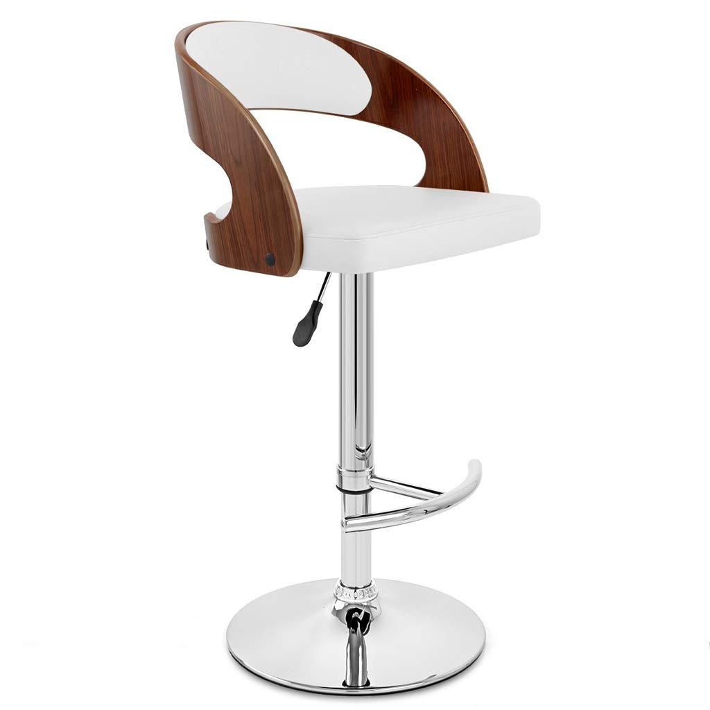 Modern Swivel Bar Stool with Fabric Back & Wooden Base - Adjustable Height Counter Stool for Kitchen Island, Breakfast Bar & Home Decor - by TIANTA (White)