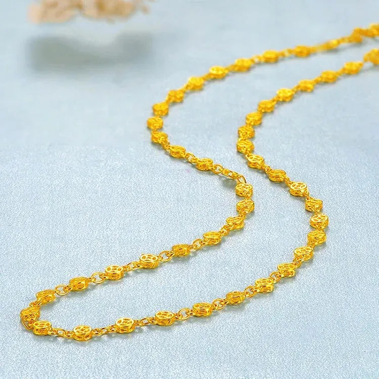 24K Pure Gold Necklace Real AU 999 Solid Gold Chain - Classic Fine Coin Jewelry for Women, Trendy & Elegant Gift for Birthday, Anniversary & Special Occasions