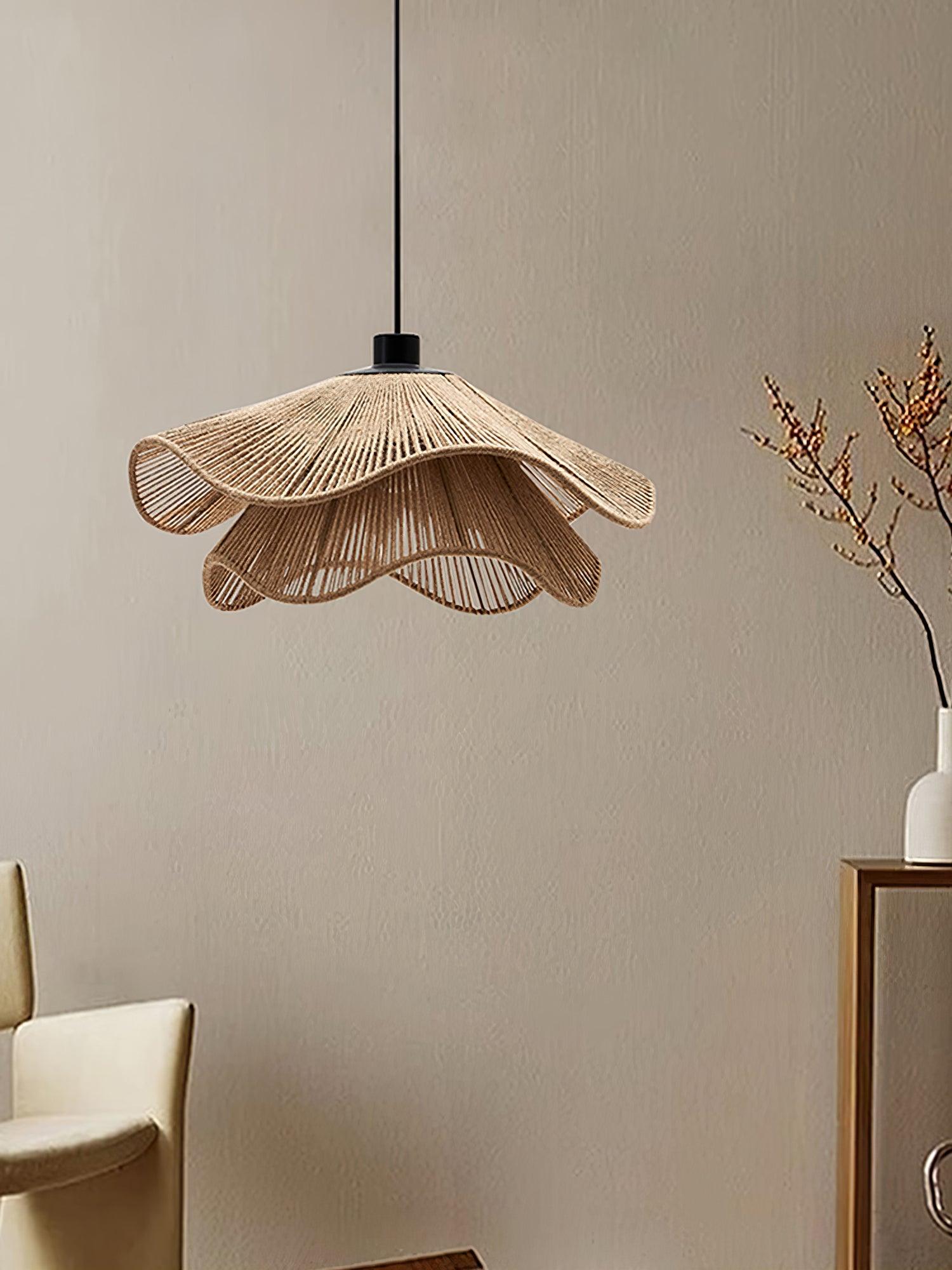 Handmade Straw Hat Pendant Lamp - Natural Woven Rattan Ceiling Light Fixture for Boho, Beach House & Farmhouse Decor - Perfect for Living Room, Bedroom or Patio Lighting