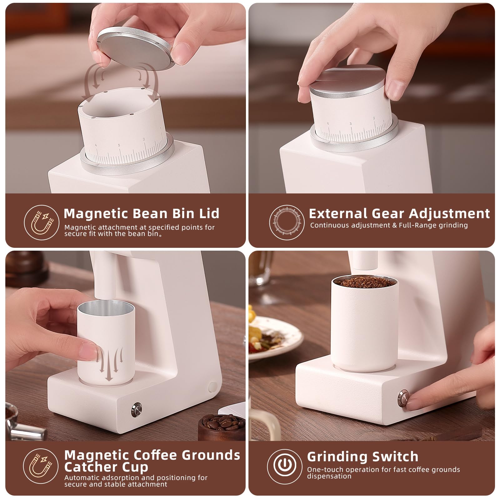 Electric Coffee Grinder for Espresso, Drip & Cold Brew - White C1 | Home & Cafe Use