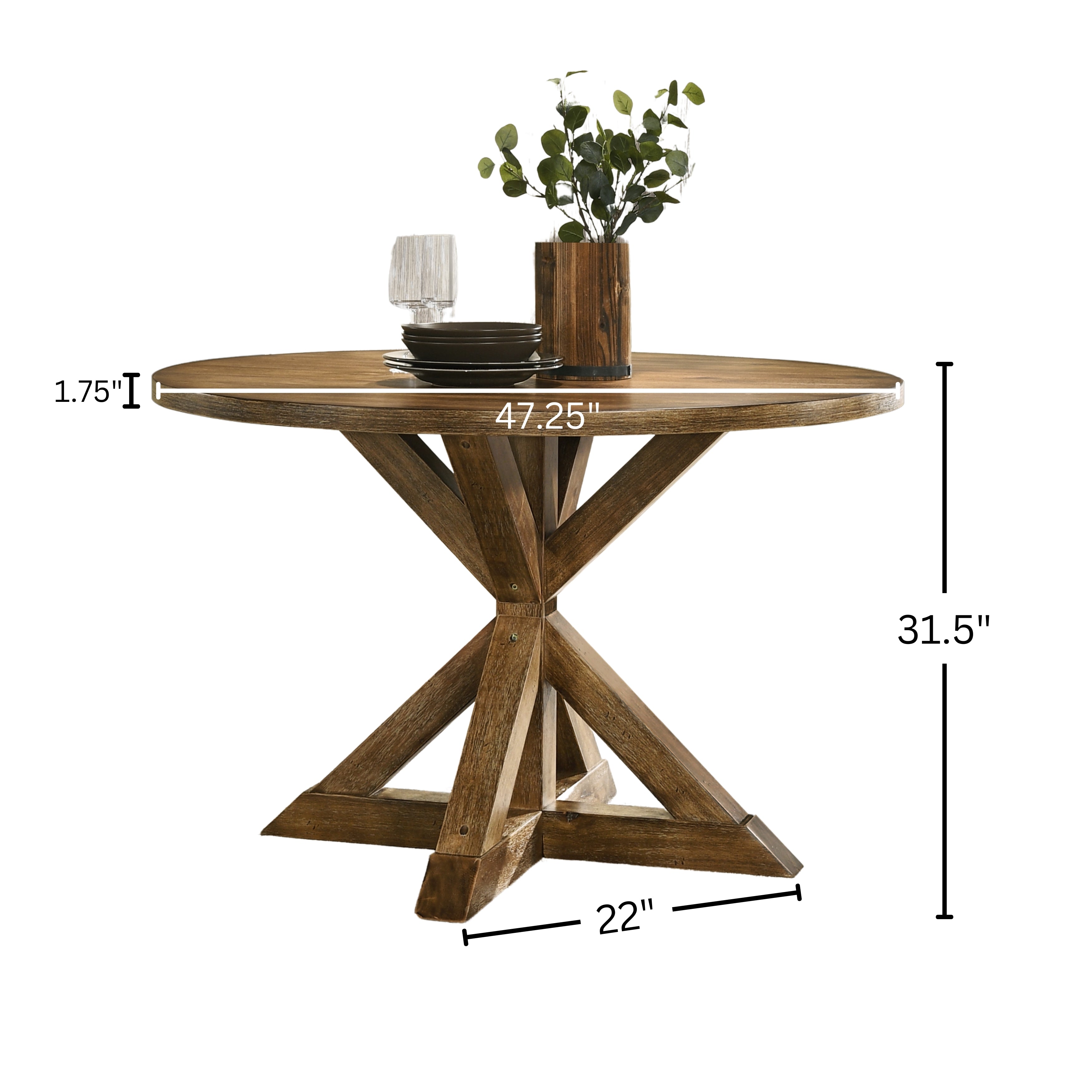 Roundhill Furniture Windvale Cross Buck Base Dining Table - Solid Wood Farmhouse Style Dining Table for Kitchen, Dining Room & Outdoor Entertaining