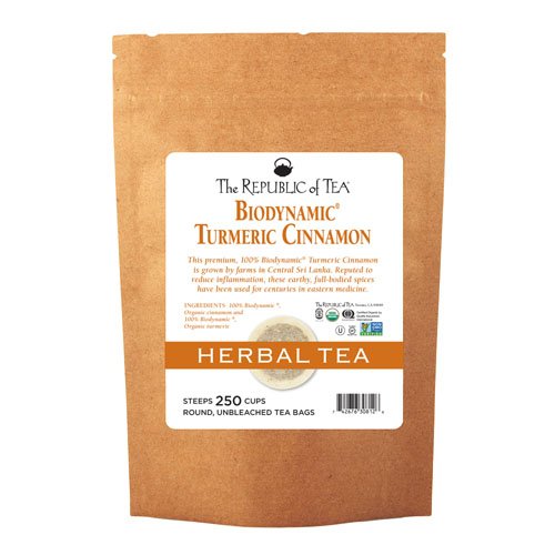 Organic Turmeric Cinnamon Herbal Tea Bags - 100% Biodynamic Blend, 250 Count | Republic of Tea | Immune Support & Relaxation | Perfect for Morning Boost or Evening Wind-Down