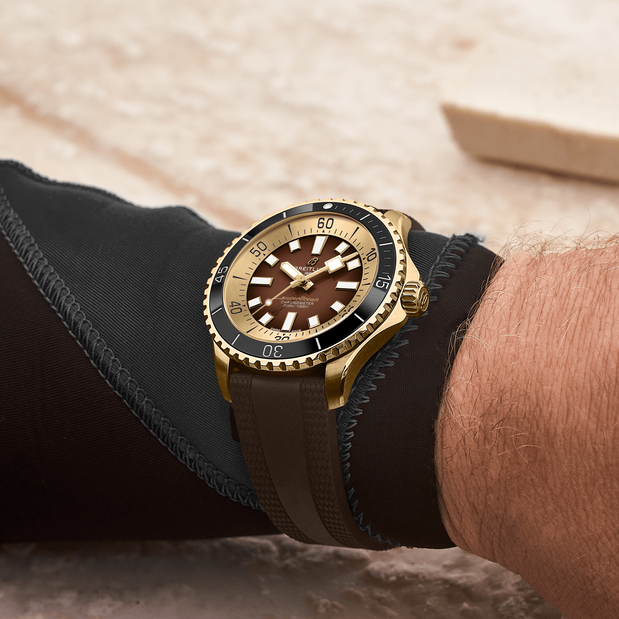 Superocean Automatic Bronze 44mm Dive Watch - Brown Dial with Rubber Strap for Men | Waterproof Luxury Timepiece for Scuba Diving, Swimming & Outdoor Adventures