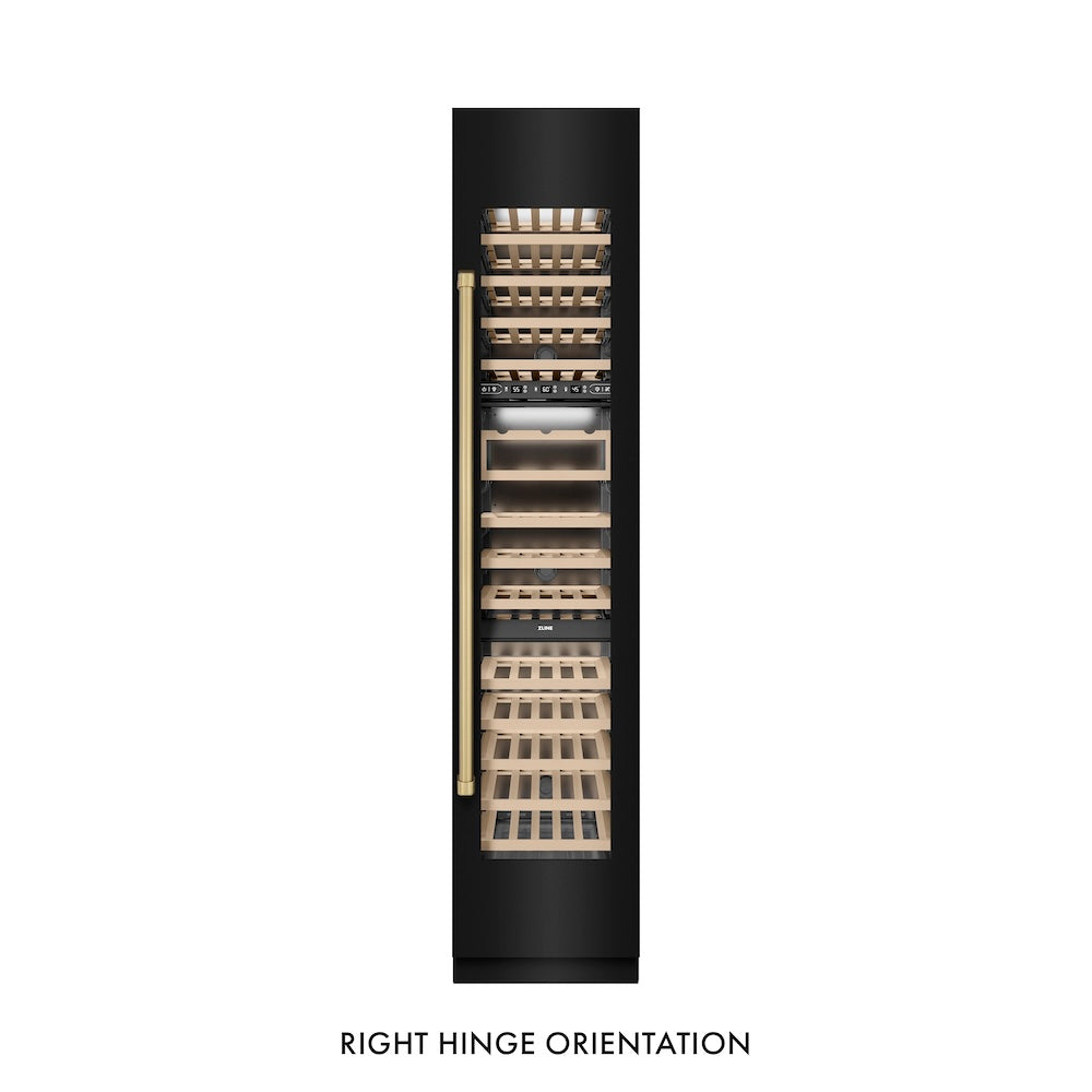 ZLINE Autograph Edition 18-Inch 9.0 cu. ft. Triple Zone 68 Bottle Right Hinge Column Wine Cooler - Black Stainless Steel with Champagne Bronze Accents (RCWVRZ BS 18 CB) - Perfect for Home Bars, Wine Cellars, and Entertaining Spaces