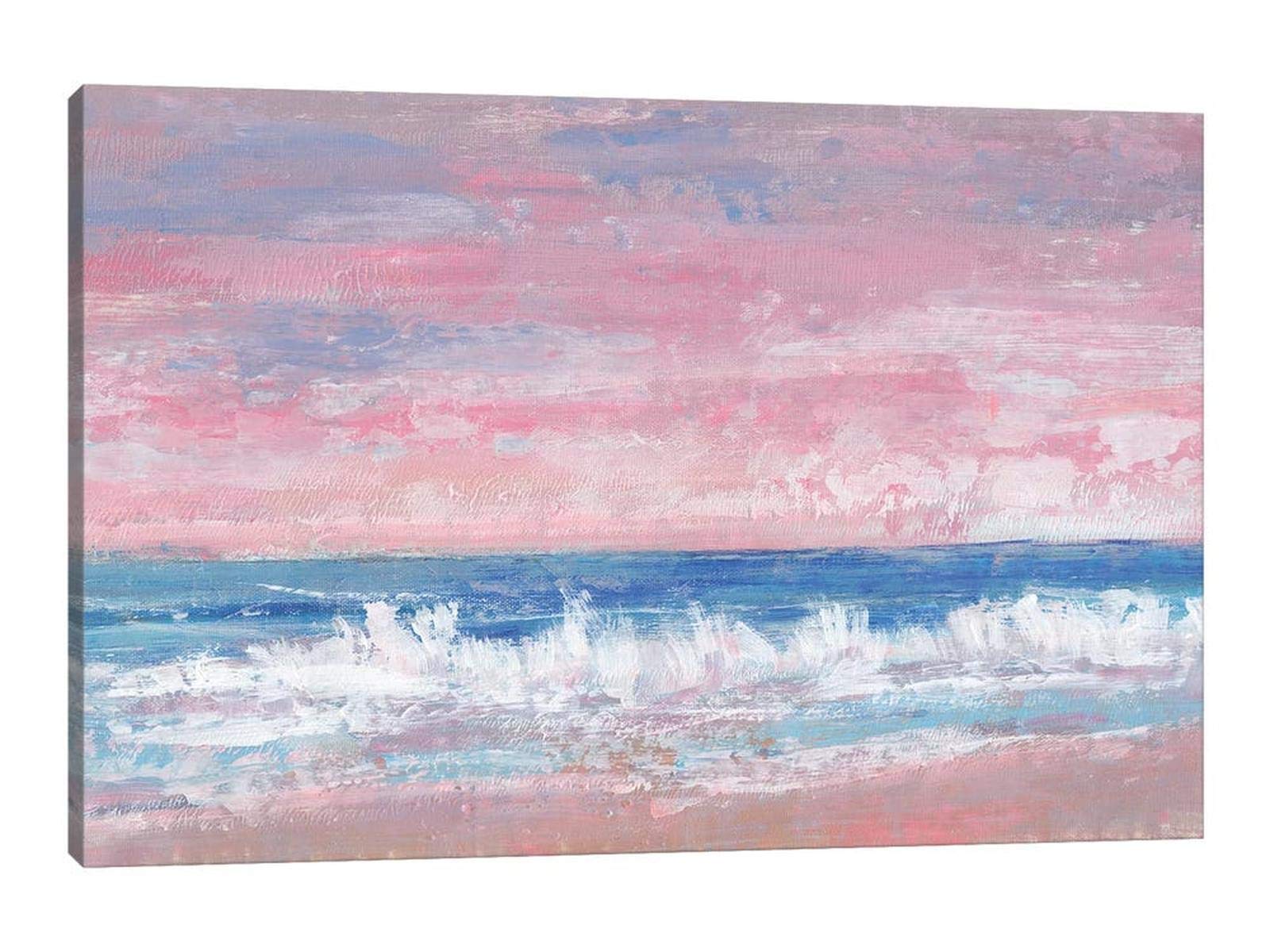 TIMUBA Pink Abstract Beach Wall Art - 32x48 Inches Ocean Sunset Canvas Painting for Bathroom & Living Room Decor - Perfect for Coastal, Nautical & Boho Home Styling