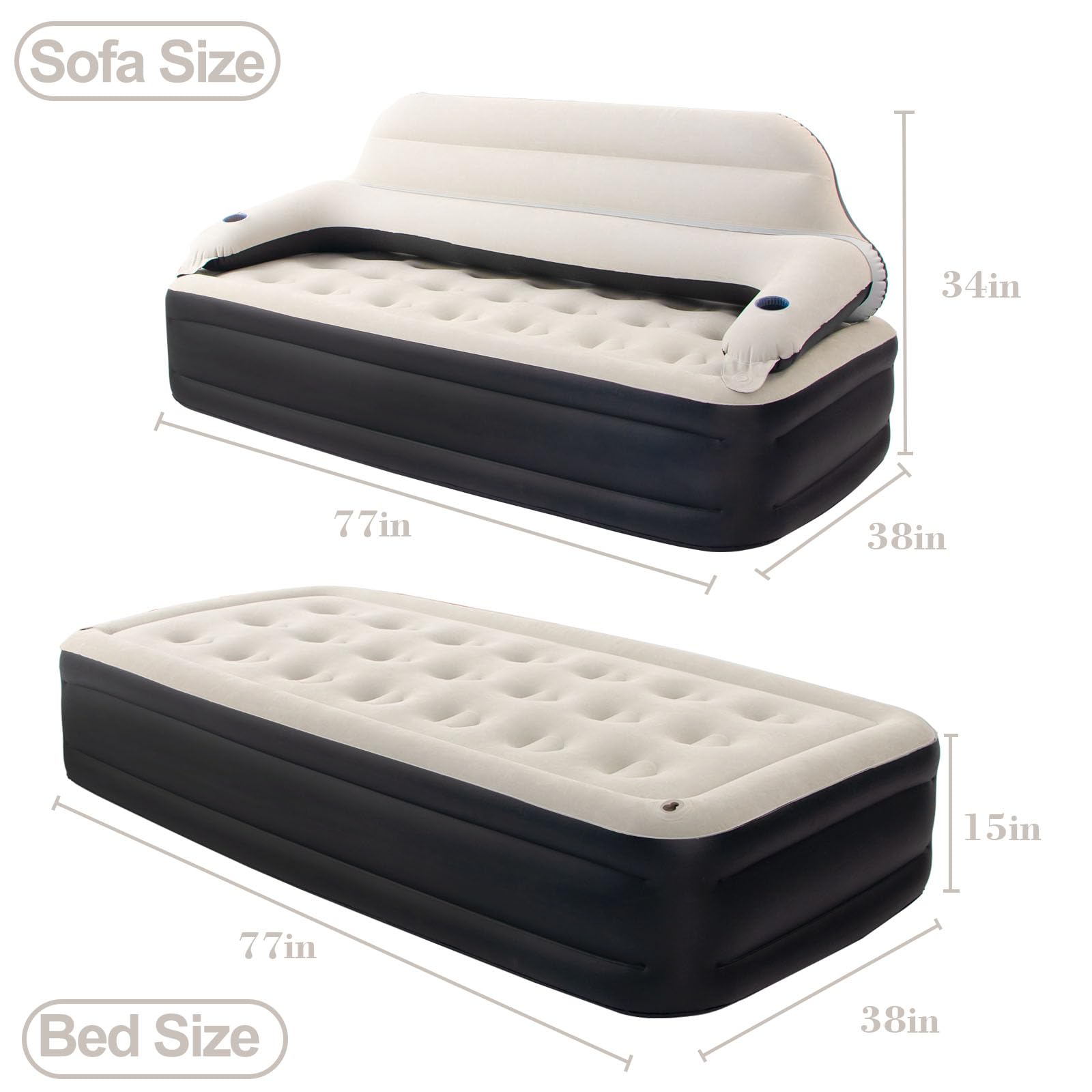 DIMAR GARDEN Inflatable Air Mattress with Built-in Pump & Adjustable Backrest - Portable Camping Bed for Outdoor, Travel & Guest Use