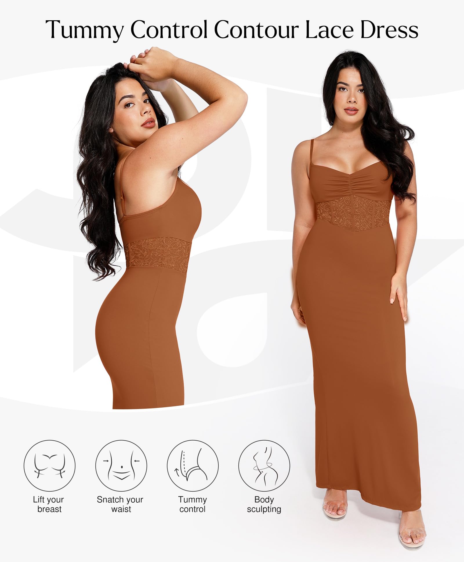 Popilush Shapewear Dress - Slimming Lace Formal Maxi Dress with Built-in Corset for Women | Cocktail Party, Evening Gown, Wedding Guest Dress