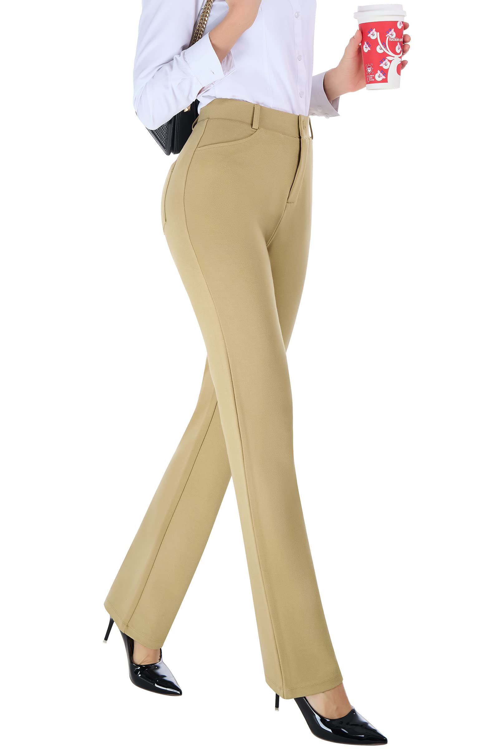 PUWEER Women's Stretch Work Pants with Pockets - Business & Casual Office Wear