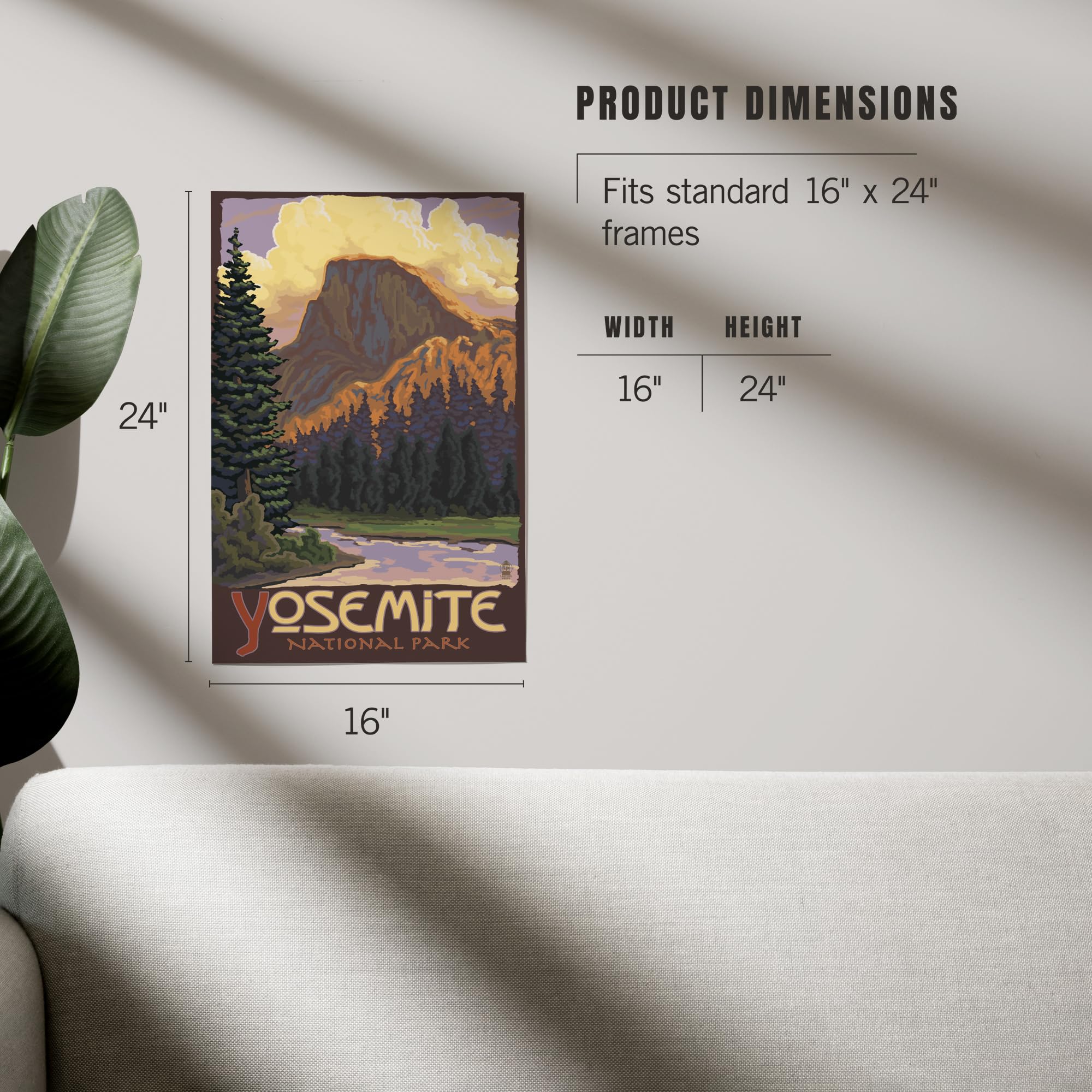 Lantern Press 16x24 Inch Premium Giclee Art Print - Yosemite National Park California Landscape with Half Dome - Wall Decor for Living Room, Bedroom & Office