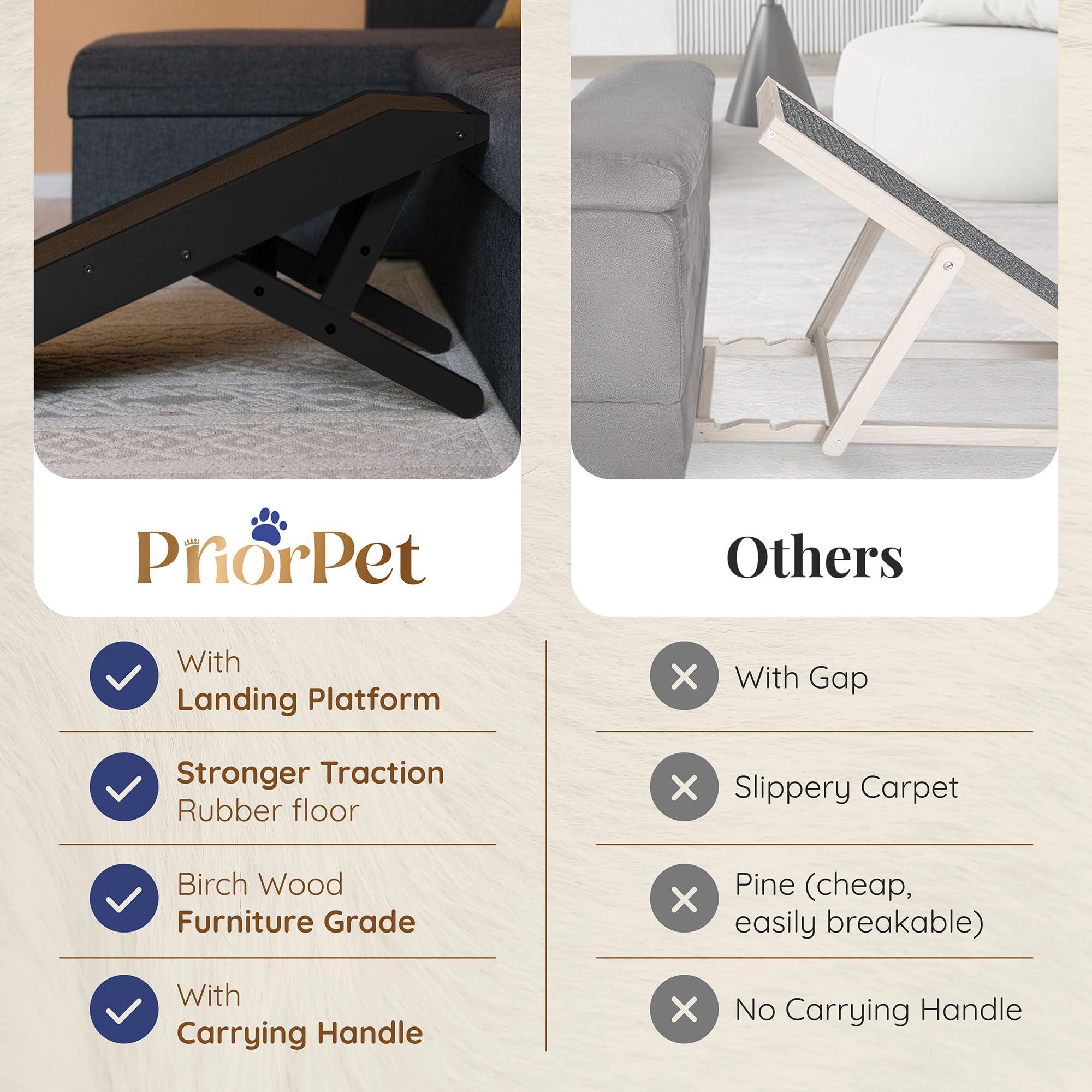 Foldable Dog Ramp for Couch - Non-Slip Sturdy Pet Ramp Supports Up to 200lbs - Adjustable 7