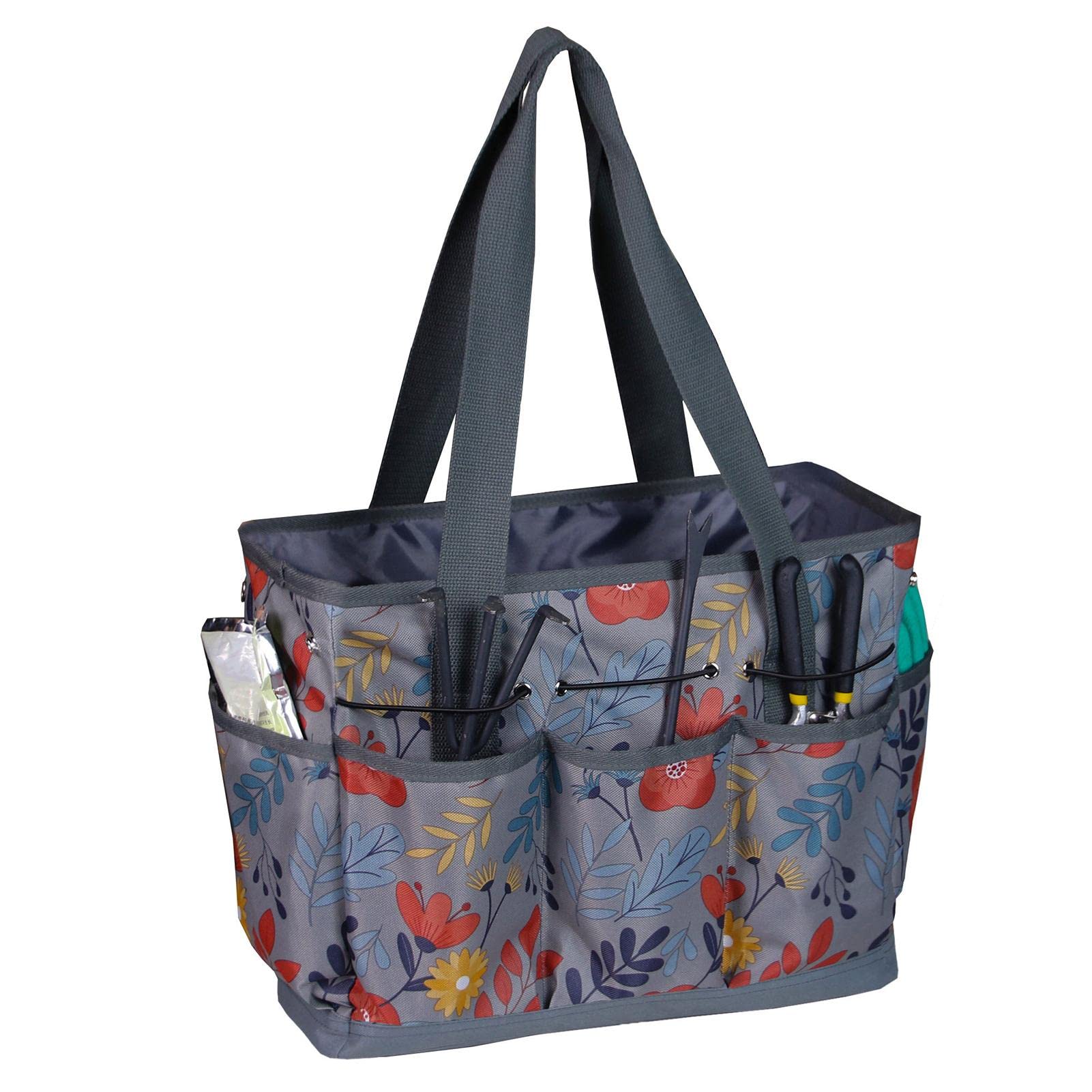 YOUGE Heavy Duty Garden Tool Bag - Durable Oxford Cloth Gardening Organizer with Floral Pattern, Multi-Pocket Tote for Women (Tools Not Included) - Perfect for Outdoor Gardening, Landscaping & Yard Work
