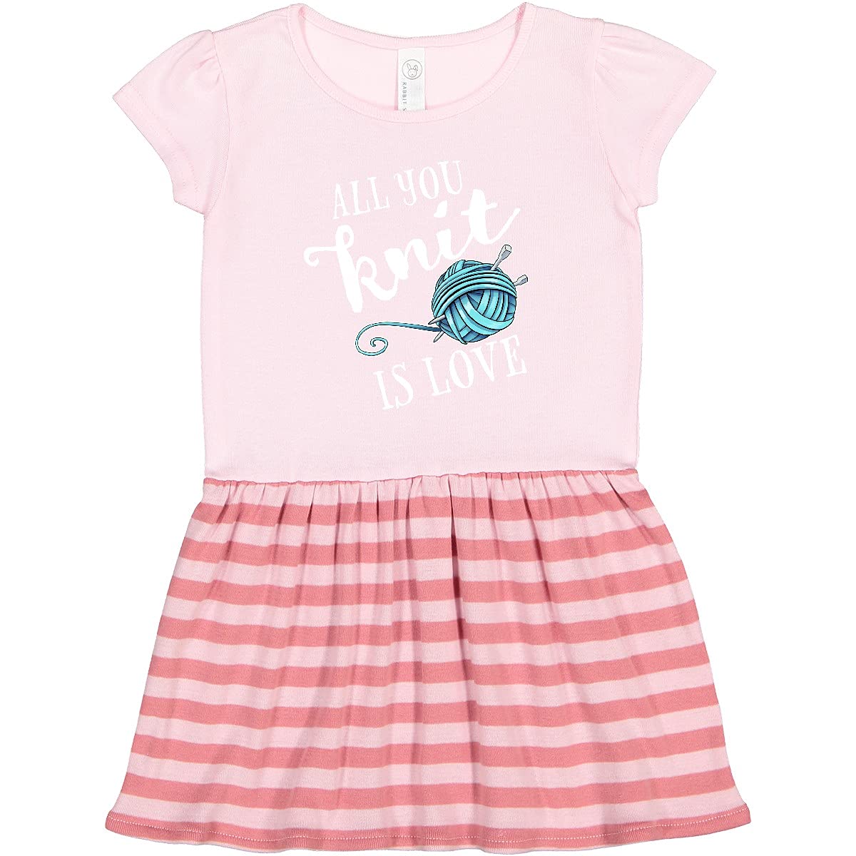 Inktastic All You Knit is Love Toddler Dress - Blue Yarn & Knitting Needles Design | Cute Baby Girl Outfit for Playdates, Photos & Special Occasions