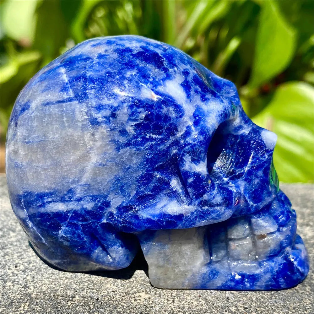 Natural Sodalite Skull Energy Gemstone - Hand Carved & Polished Reiki Healing Crystal for Meditation, Office Decor & Spiritual Collection | Perfect for Home Altar, Feng Shui & Yoga Space