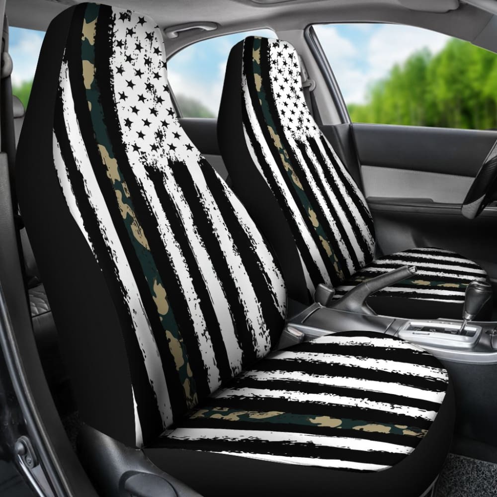 Premium Green American Flag Black & White Car Seat Covers - Universal Fit for Cars, Trucks & SUVs - Durable Comfort for Road Trips, Commuting & Outdoor Adventures
