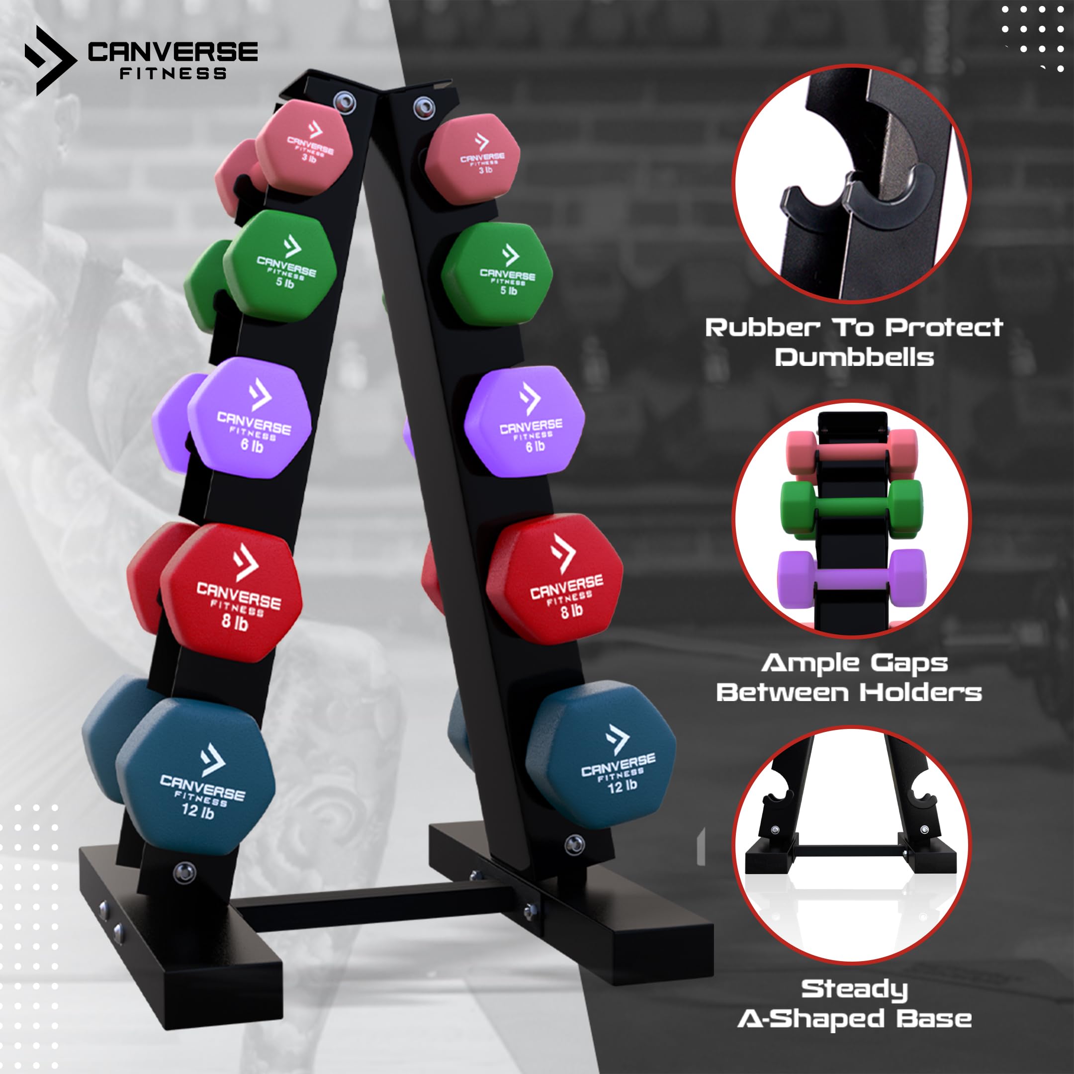 Non-Slip Hex Dumbbell Set with Storage Rack - Anti-Roll Neoprene Coated Workout Weights for Home & Gym Training - Perfect for Strength Exercises, HIIT, Yoga & CrossFit (Men & Women)
