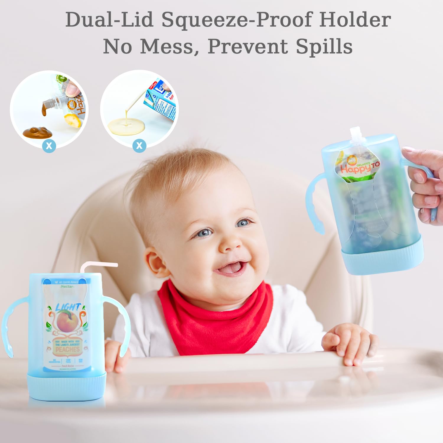 **MOMUSE Dual-Lid Squeeze Pouch Holder for Baby Food & Drink Pouches – Large Capacity, Anti-Spill Design – Perfect for Self-Feeding, Travel & On-the-Go Meals – Lightweight & Mess-Free**