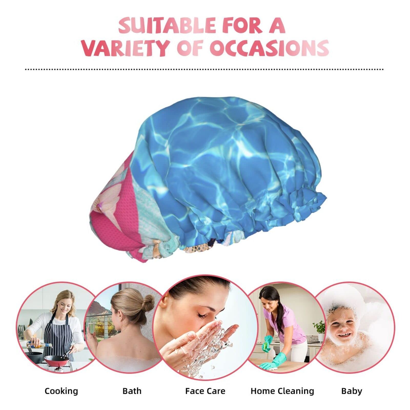 Waterproof Reusable Shower Cap for Women - Double Layer Swimming & Bathing Hair Protection - Perfect for Pool, Beach & Spa Days
