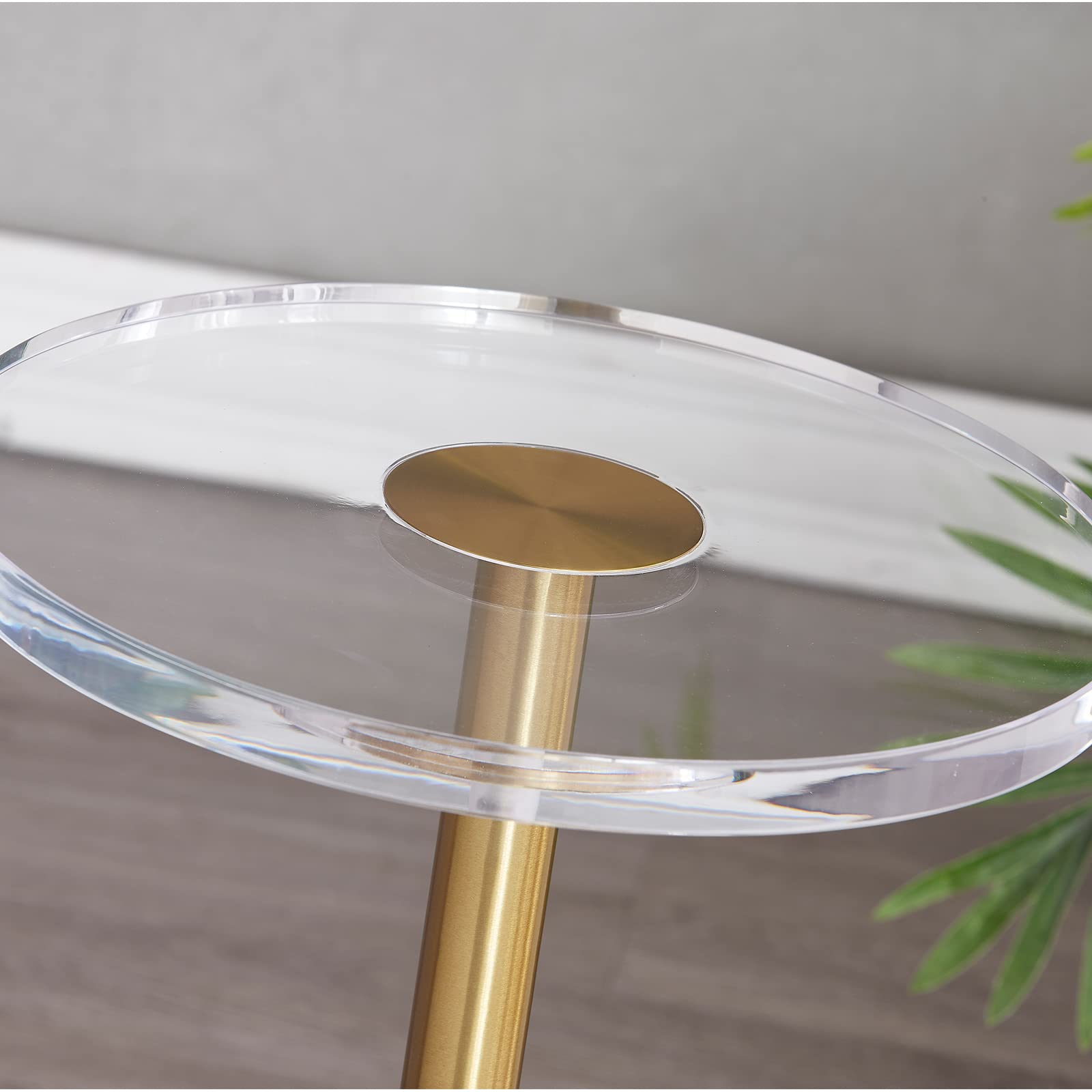 Modern Acrylic Side Table with Marble Base & Gold Post - Clear Round End Table for Living Room, Bedroom, Office - Nightstand for Drinks, Snacks & Decor - Easy Assembly (White) | Perfect for Small Spaces, Coffee Table Alternative & Contemporary Home Decor