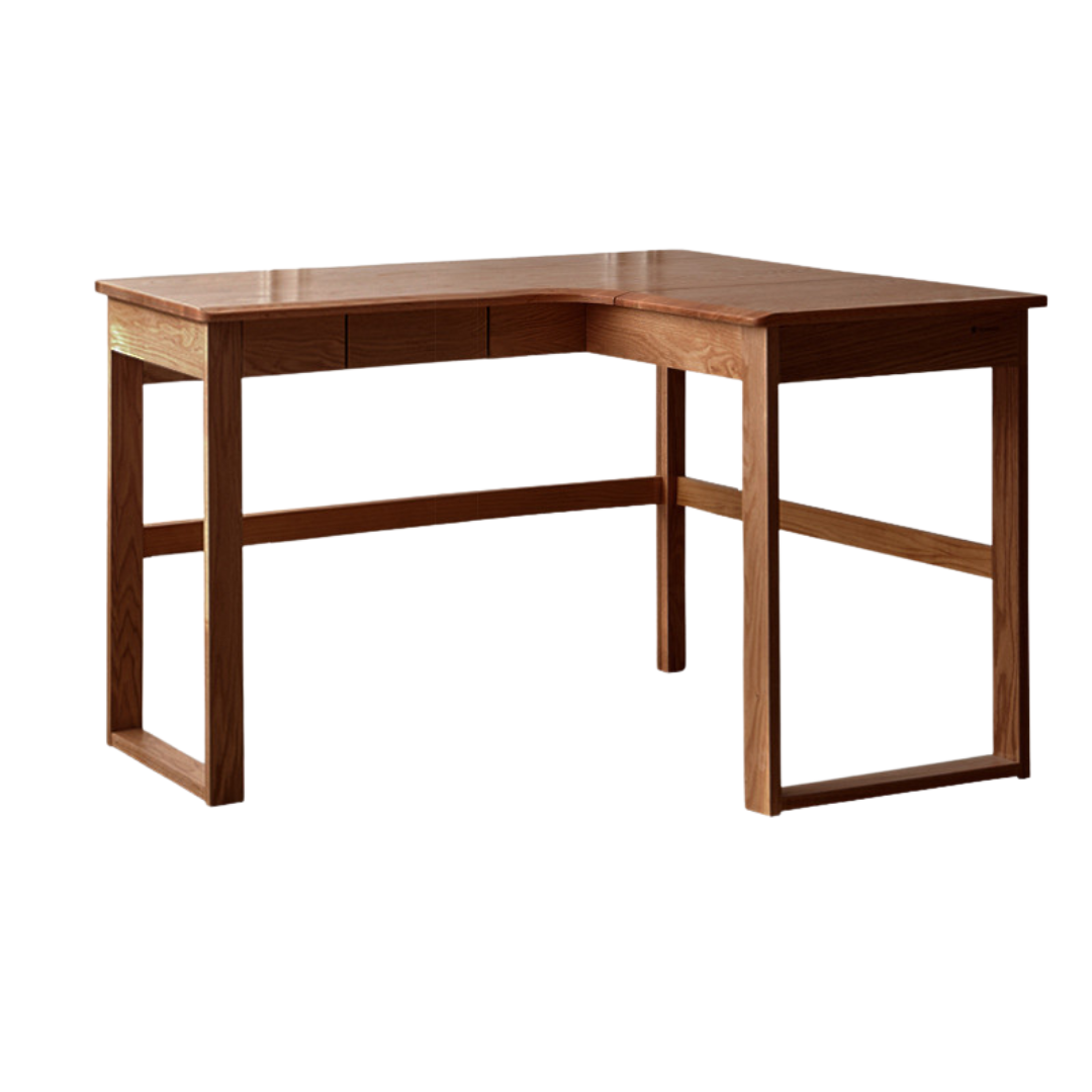 Solid Black Walnut & Oak Wood Corner Desk Bookshelf - Stylish Home Office Storage for Books, Decor & Essentials