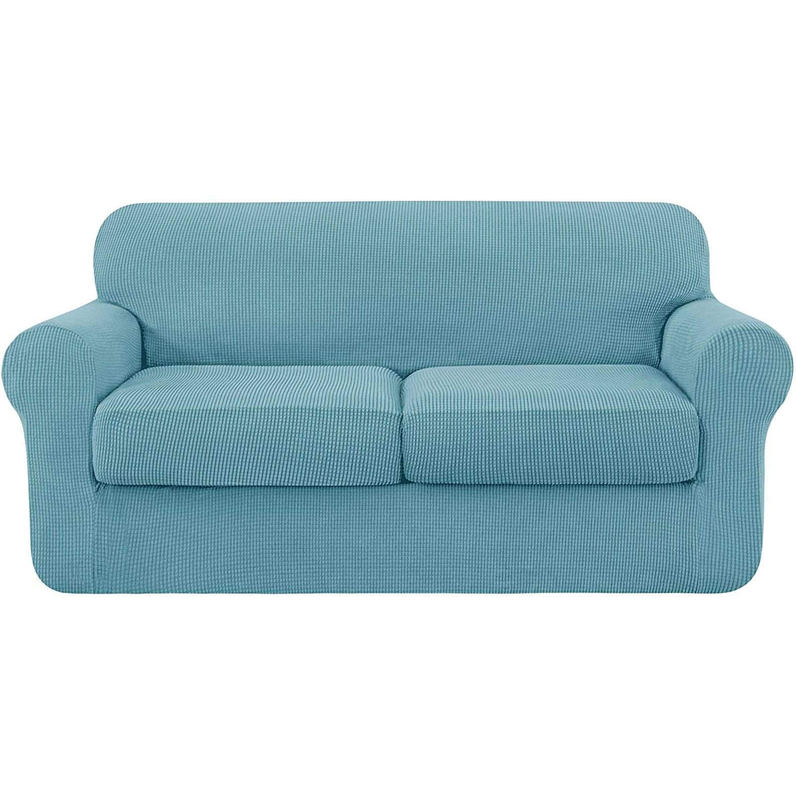Stretchable Jacquard Sofa Slipcover with Separate Cushion Covers - Washable Furniture Protector for Pets & Kids - Light Blue Medium Size | Perfect for Living Room, Family Room & Pet-Friendly Homes