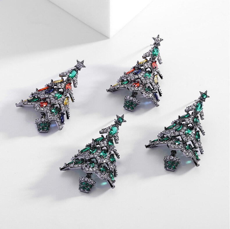 Exaggerated Court Style Retro Earrings - Personalized Christmas Tree Design with Color Zircon Stones | Elegant Holiday Party Jewelry Gift for Women LYC125