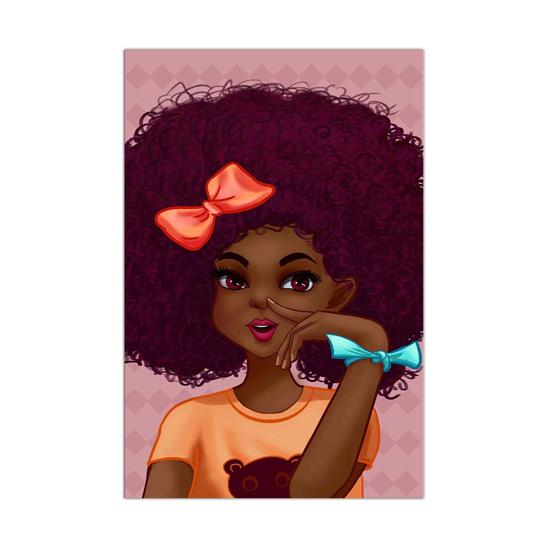 AMEMNY Black Woman Art Print - African American Wall Art Canvas Painting - Black Girl Portrait Wall Decor for Bedroom & Living Room - Ready to Hang Home Decor Gift for Women & Girls