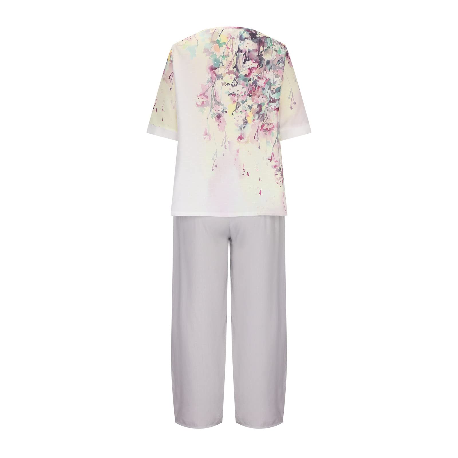 Women's Summer Linen Lounge Set - 2 Piece Outfit with Half Sleeve T-Shirt & Cotton Linen Pants | Plus Size Vacation Wear for Beach, Travel & Relaxation