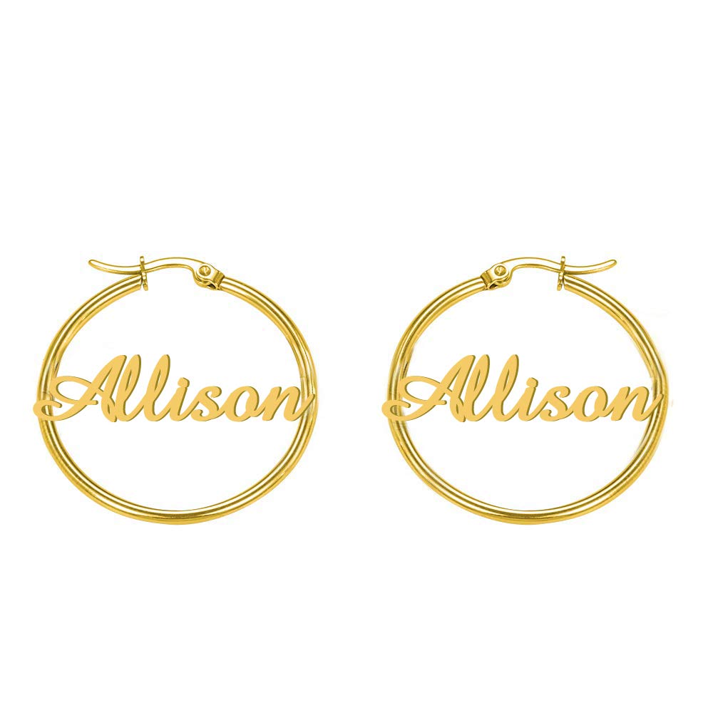 Personalized Name Earrings for Women - Gothic Style Monogram Hoop Earrings - Custom Made with Any Name - Perfect for Gifts, Parties, and Everyday Fashion Accessories