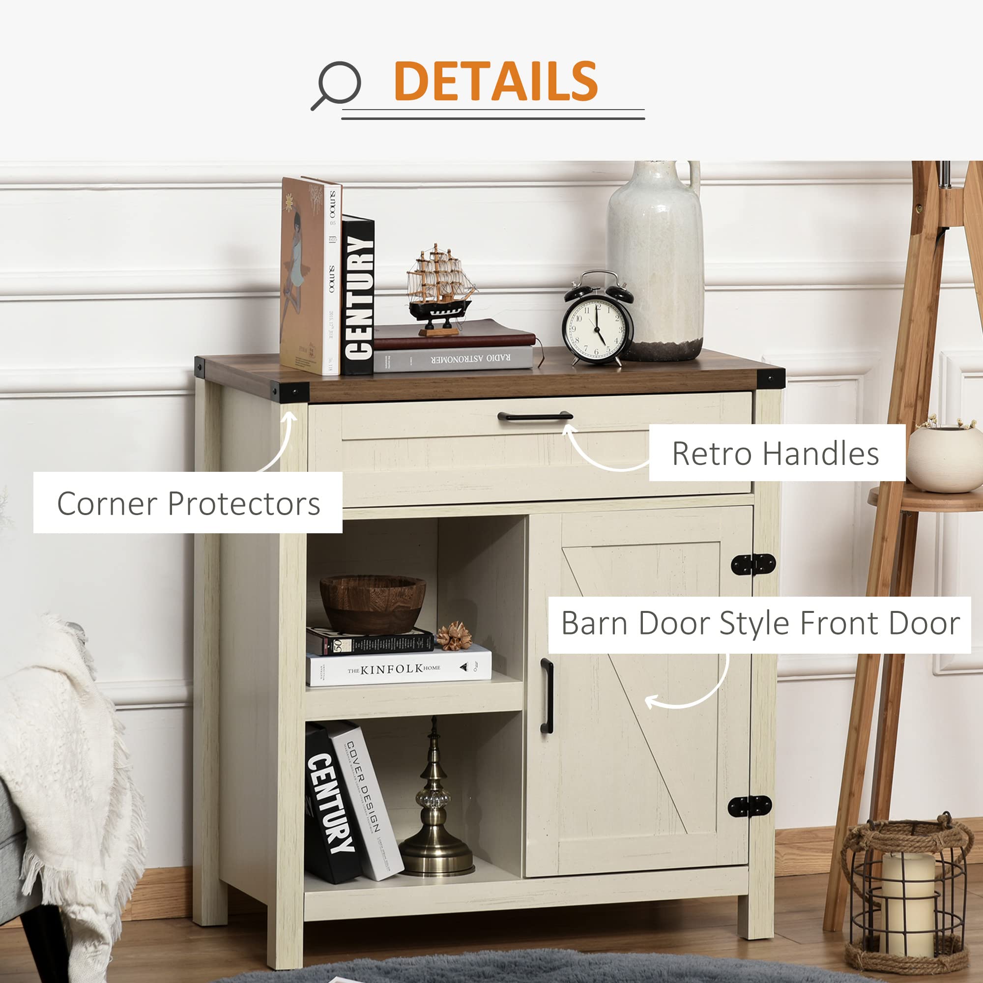 HOMCOM Farmhouse Sideboard Buffet Cabinet with Rustic Barn Doors - White Distressed Wood Kitchen Storage Cabinet for Dining Room, Living Room & Entryway - Perfect for Home Decor & Organizing Dishes, Linens & More