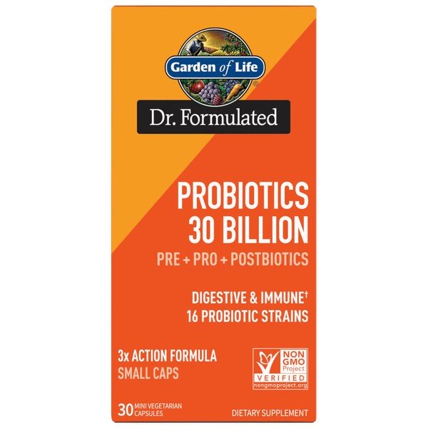 Dr. Formulated Probiotics 30 Billion CFU - 30 Mini Veggie Capsules for Digestive & Immune Support - Daily Gut Health Supplement for Men & Women