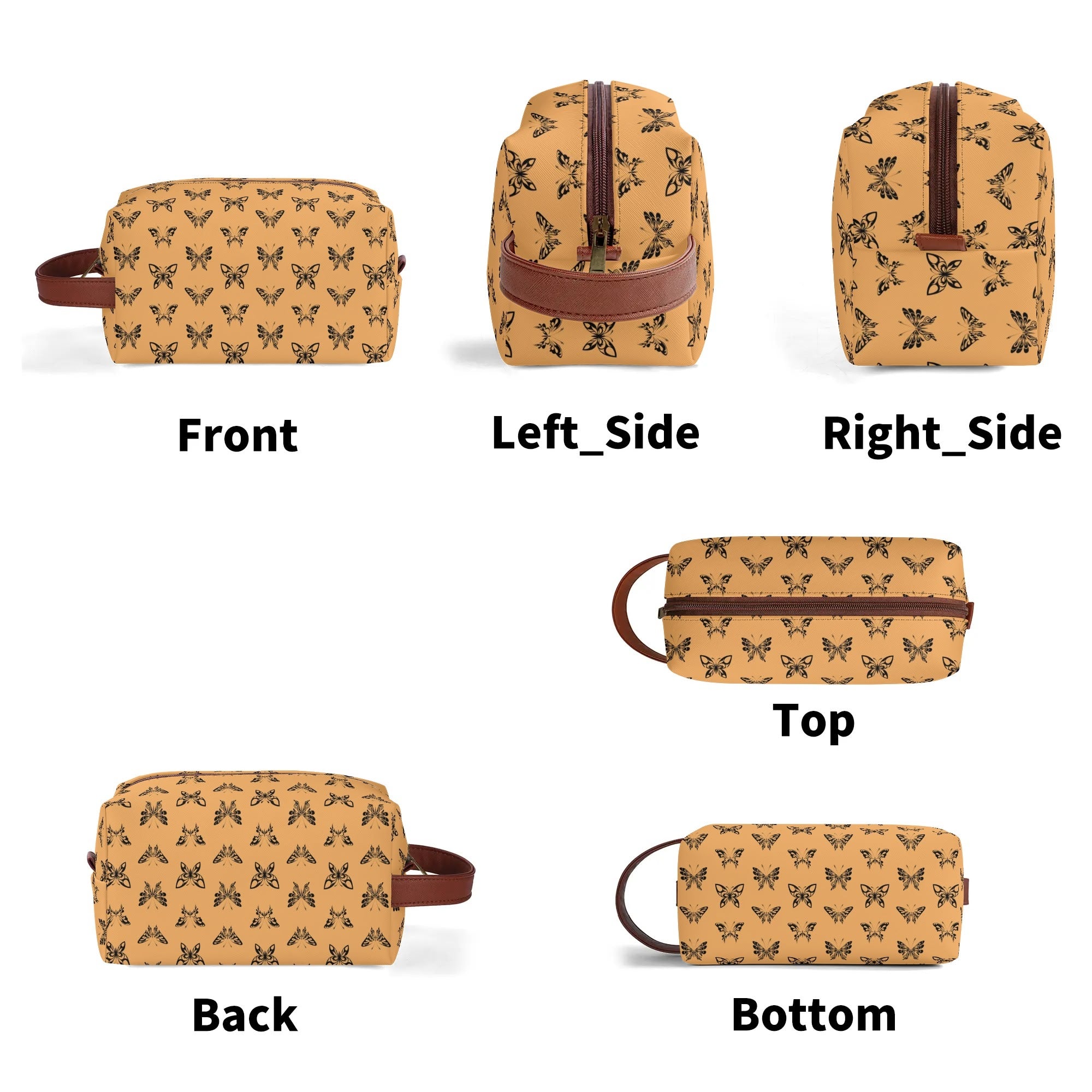 Premium Leather Toiletries Bag with Elegant Ink Butterfly Design - Perfect for Travel, Gym & Daily Essentials Organization