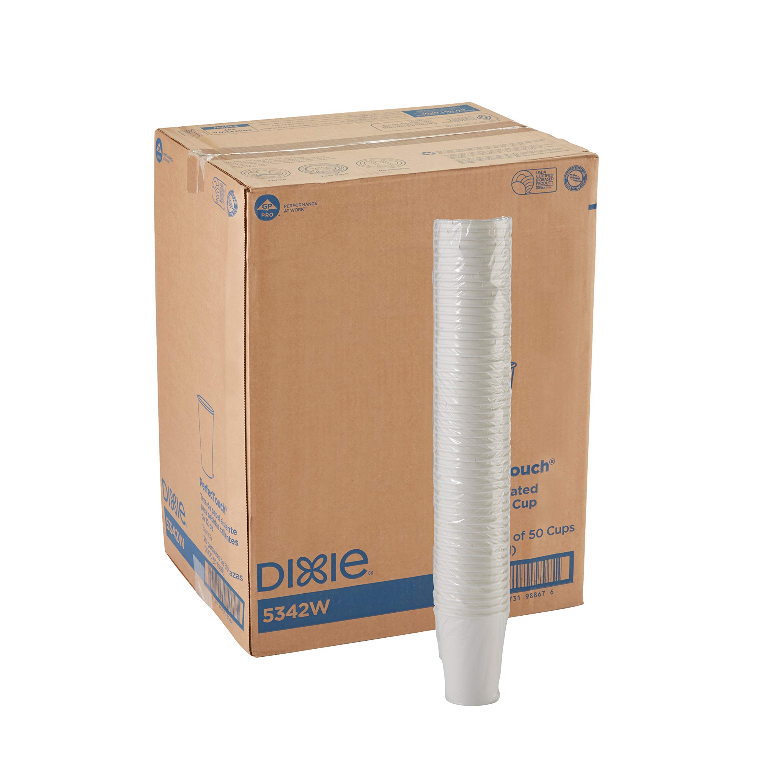 GP PRO Dixie PerfecTouch 12oz Insulated Paper Coffee Cups - White (Pack of 50, Case of 1000) | Hot Beverage Containers for Coffee Shops, Offices & Catering Events