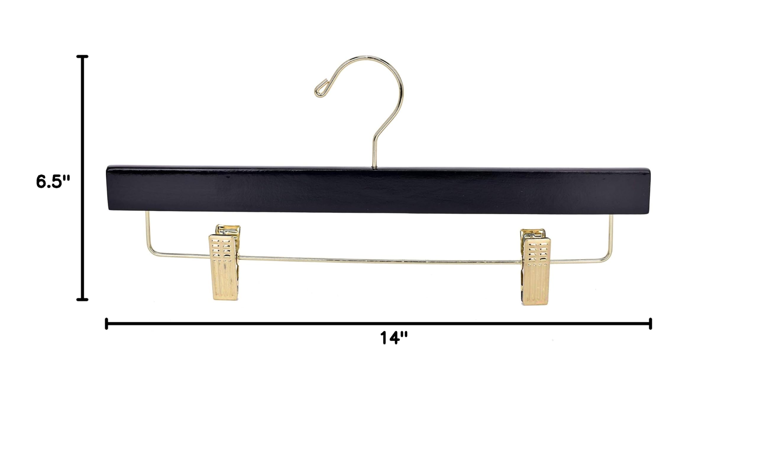 Premium Wooden Clothes Hangers with Swivel Hooks - 100-Pack Adjustable Clip Pants & Skirt Hangers for Closet Organization (Black & Gold) - Ideal for Home, Office, and Retail Store Use