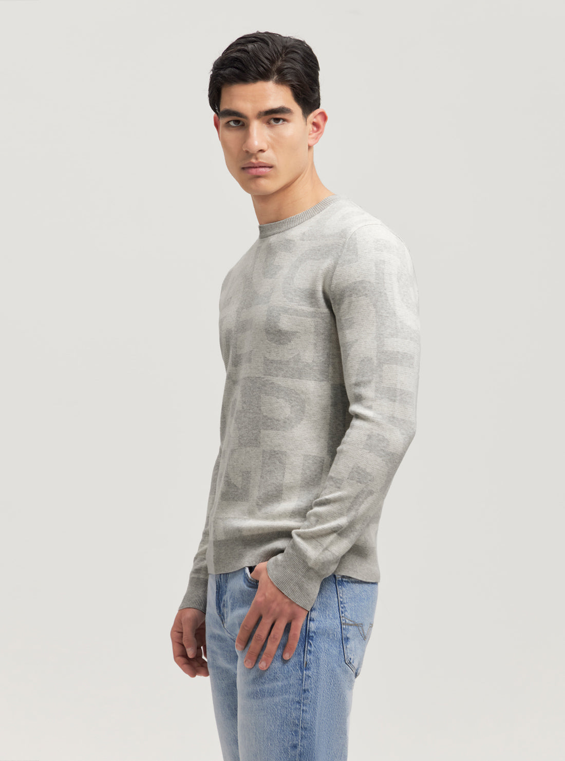 Eco-Friendly Grey Denny Logo Knit Sweater for Women - Casual Winter Pullover for Office & Outdoor Activities