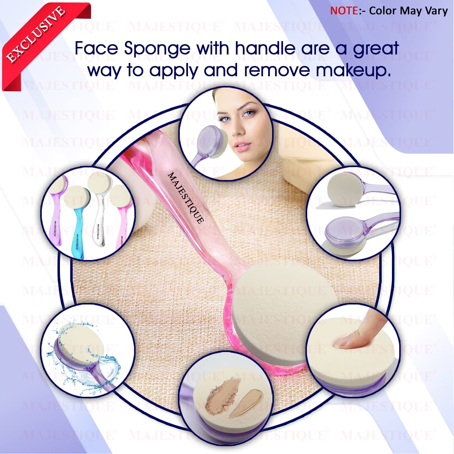 Majestique Anti-Allergic Face Sponge with Handle | Premium Exfoliating & Cleansing PU Sponge for Women | Hydrophilic Facial Scrubber for Sensitive Skin | Perfect for Daily Skincare & Makeup Removal (Pack of 1)