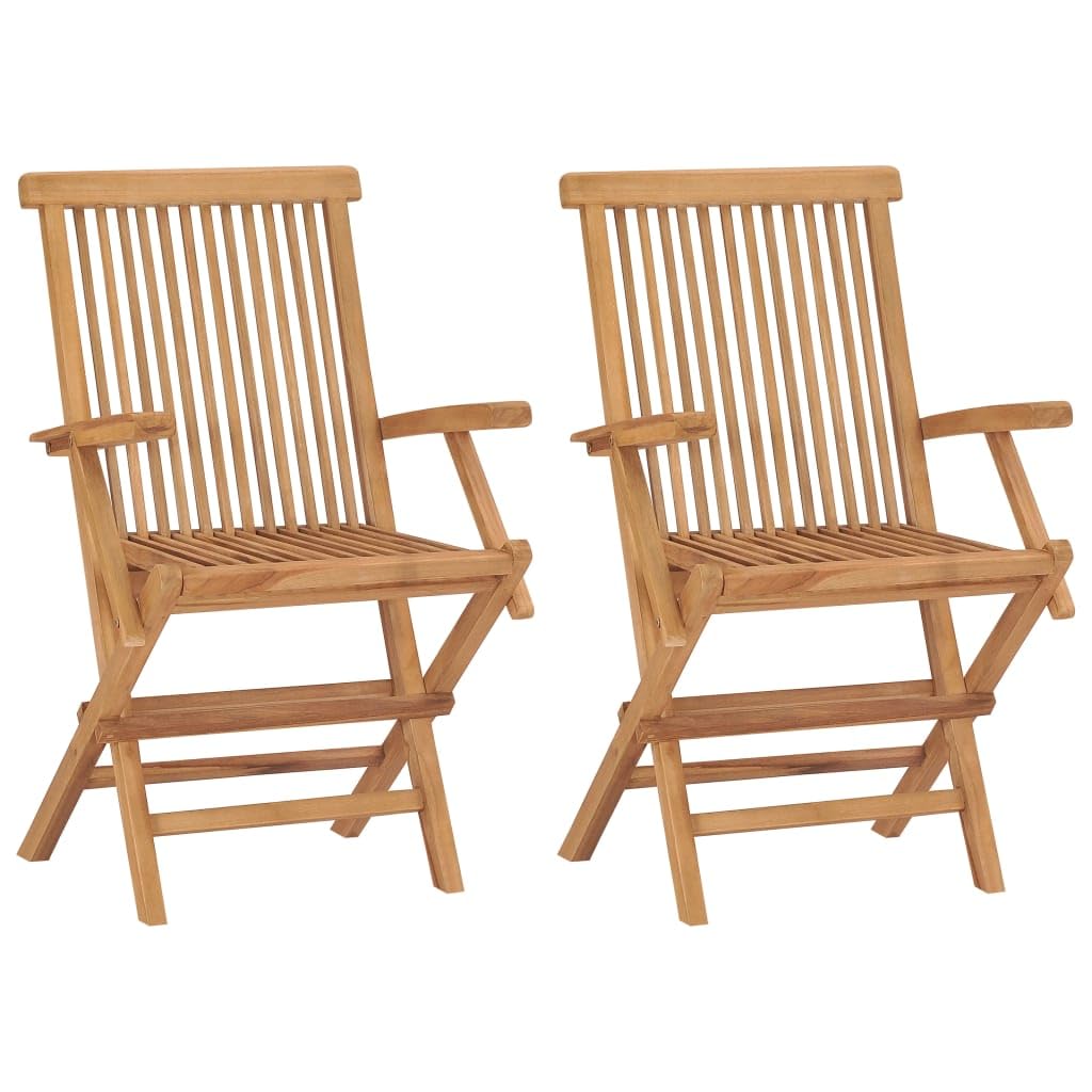 2-Pack vidaXL Folding Teak Wood Patio Chairs with Armrests - Outdoor Garden Dining, Camping & Beach Seating - Stable Foldable Design for Easy Storage - Perfect for Backyard, Deck & Poolside Relaxation