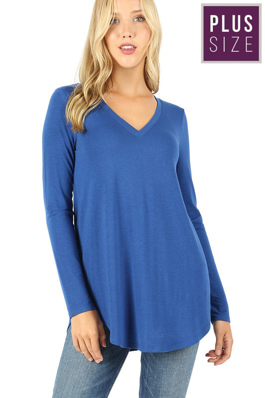 Plus Size Long Sleeve V-Neck Scoop Front & Back Tops for Women - Casual & Layering Outfits for Work, Date Night & Everyday Wear