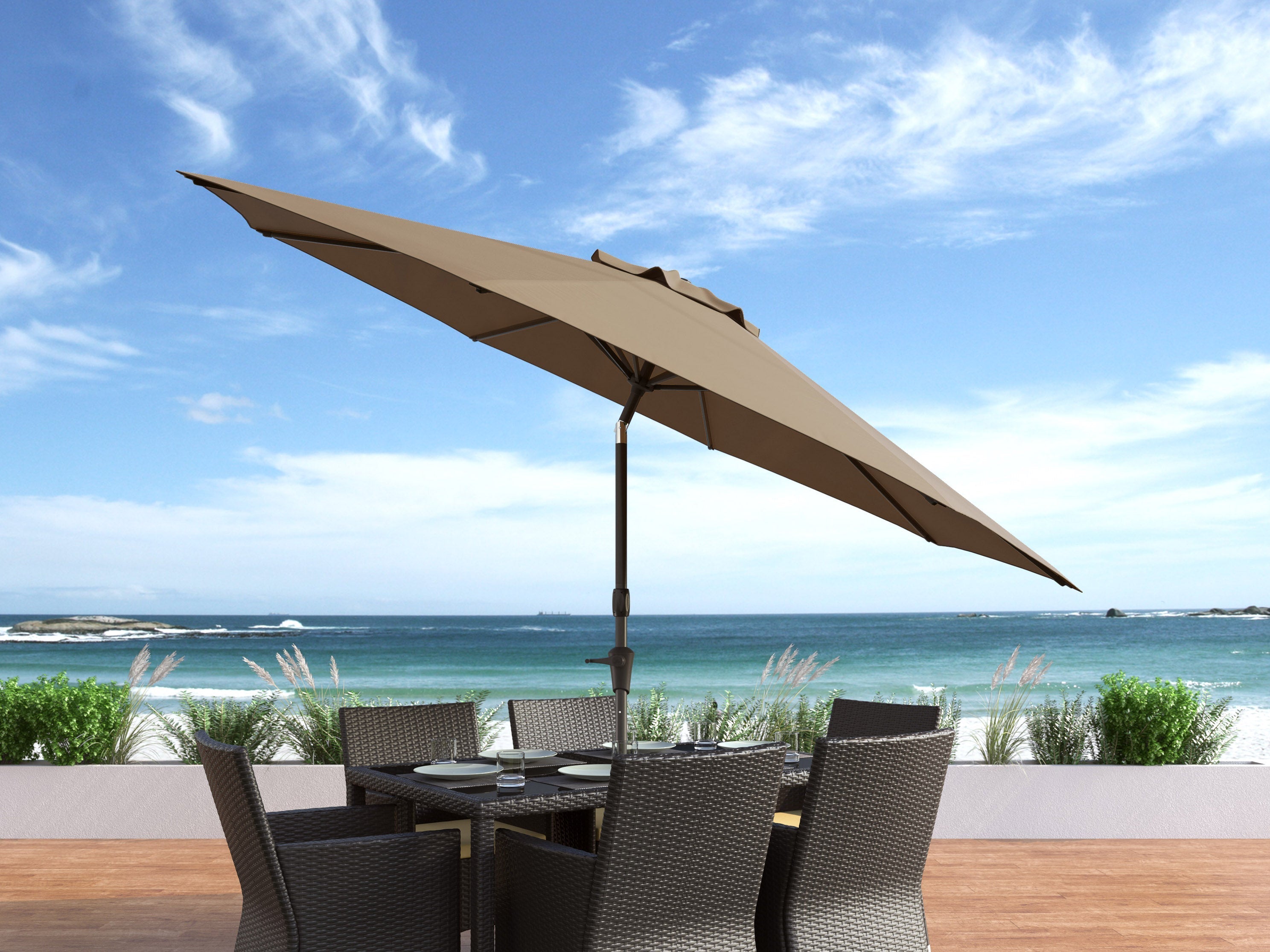 10ft Wind Resistant Sandy Brown Patio Umbrella - Outdoor Cantilever Market Umbrella for Poolside, Beach, Backyard & Garden Parties