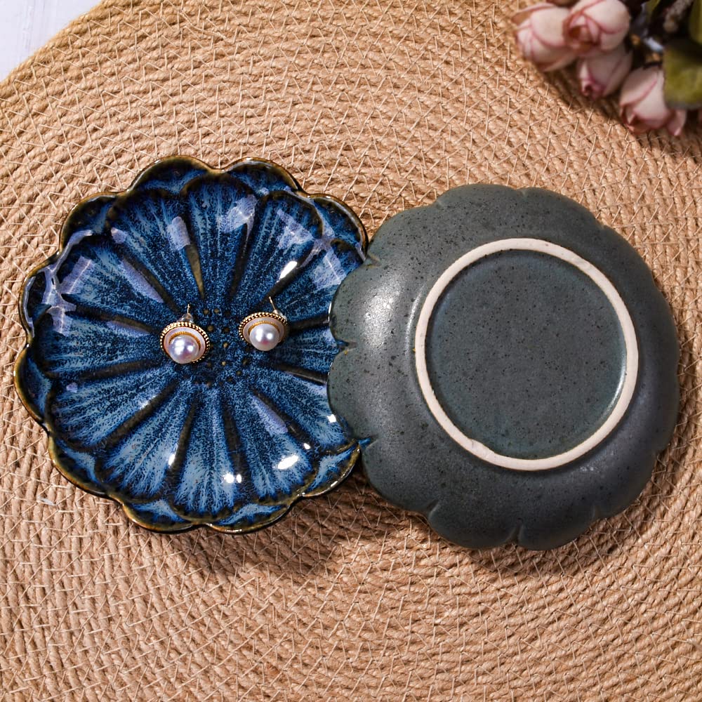Vintage Lotus Jewelry Dish Set - Ring Holder for Wedding & Engagement Gifts (Blue/Green) - Perfect for Dresser & Vanity Organizing