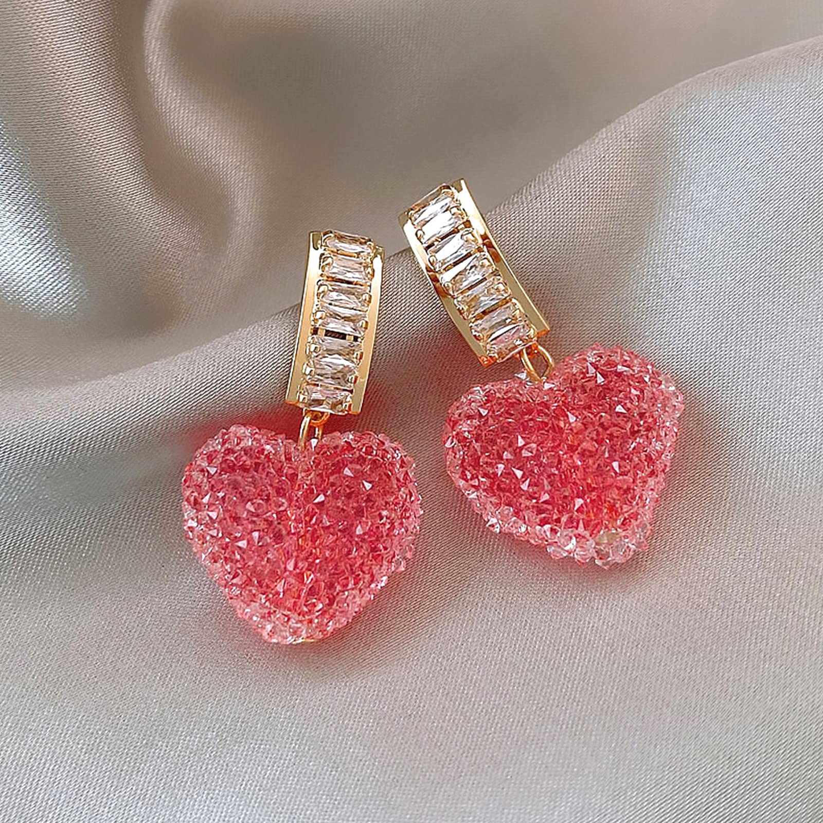 Valentine's Day Heart Earrings for Women - Red Rhinestone Dangling Love Earrings, Romantic Gift for Her, Perfect for Date Night & Special Occasions